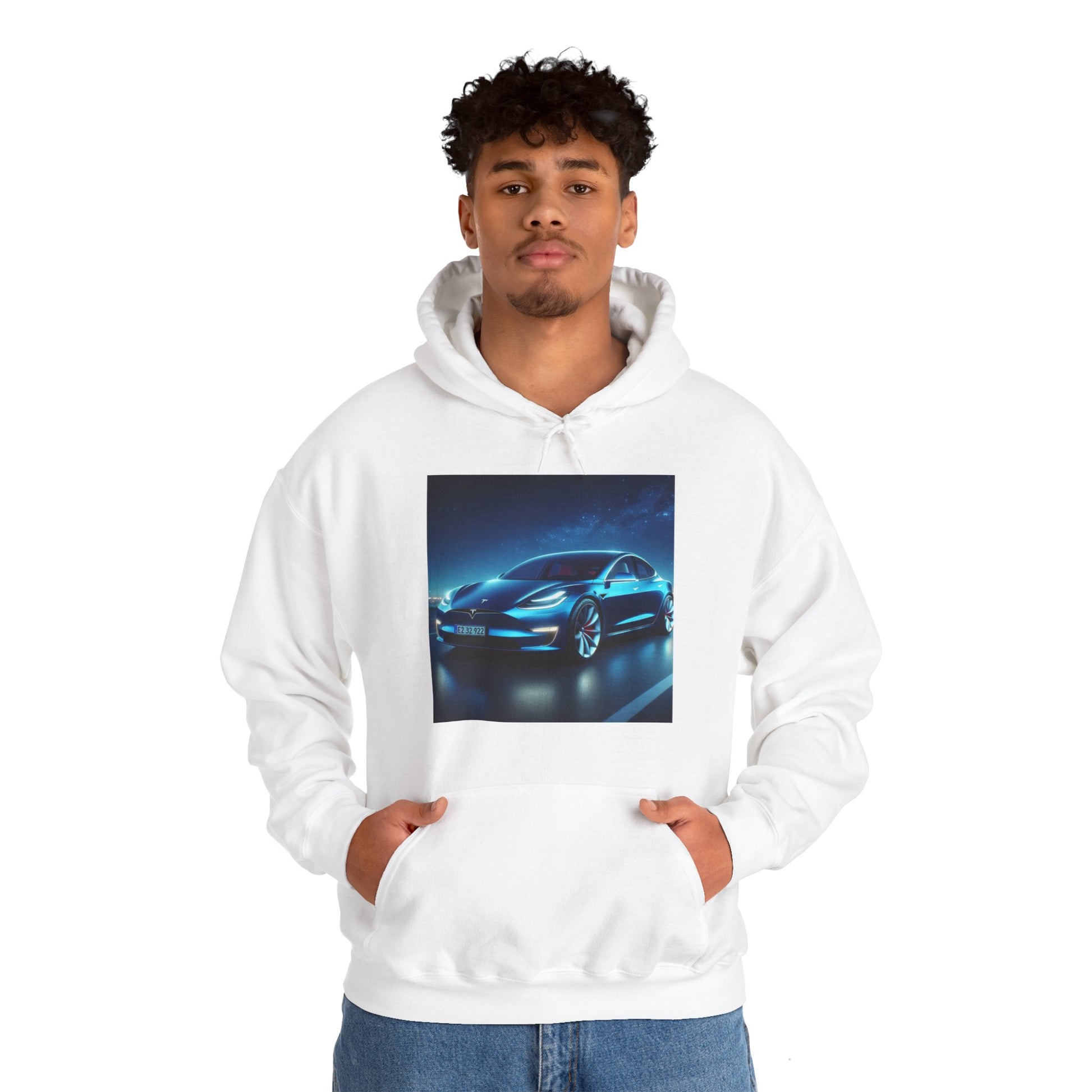 Blue Tesla Hoodie Hoodie Printify