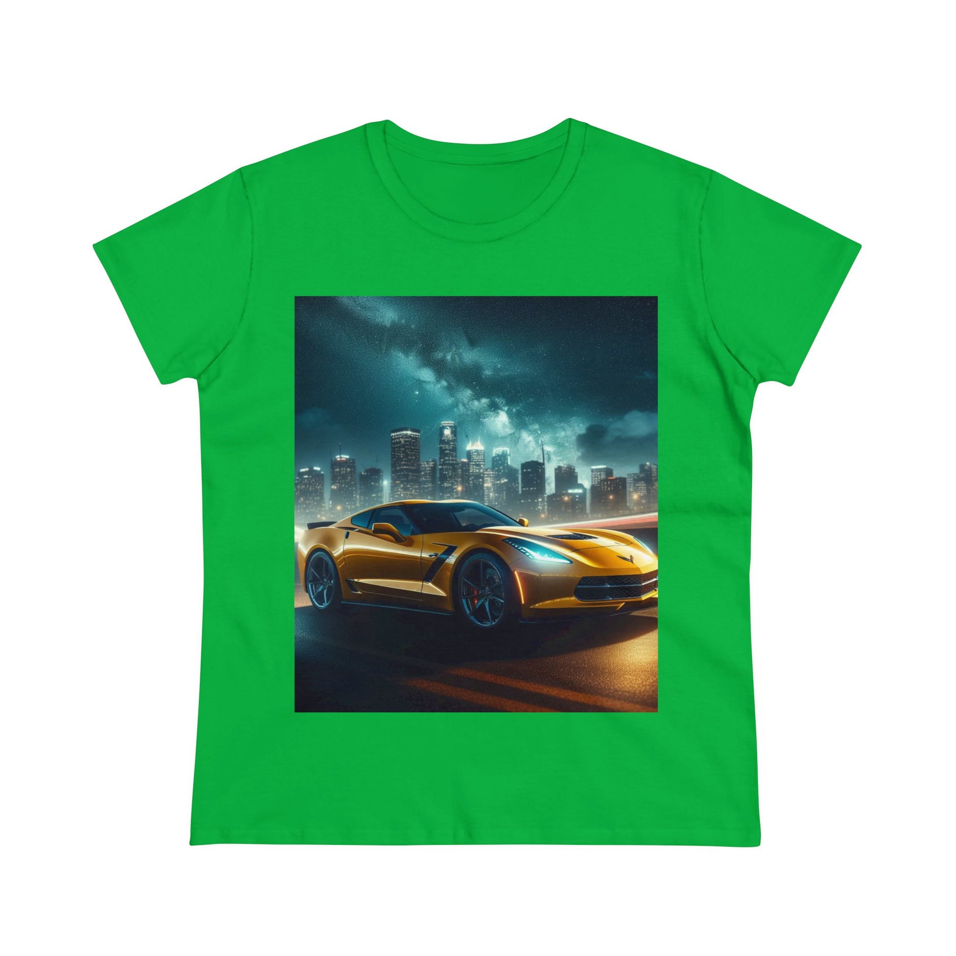 Yellow Corvette T-Shirt T-Shirt Printify Irish Green S