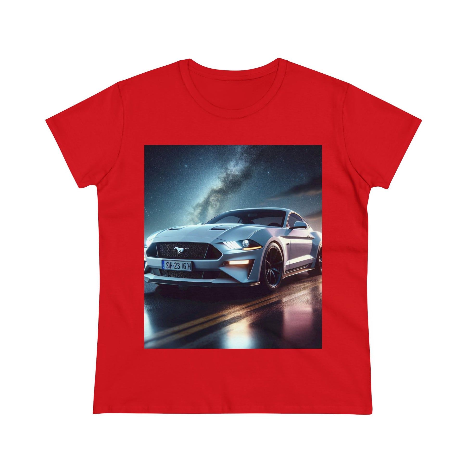White Mustang T-Shirt T-Shirt Printify Red S
