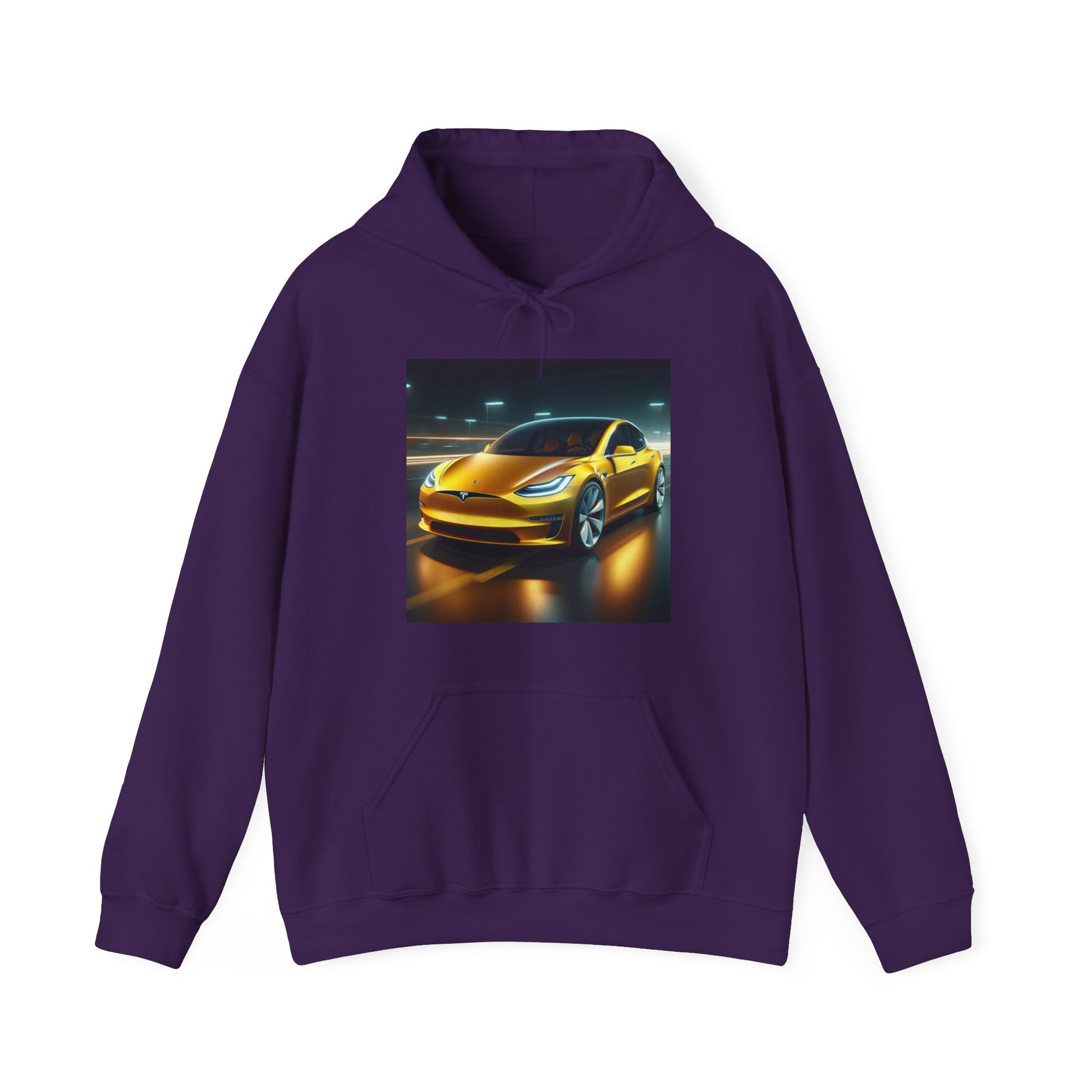 Yellow Tesla Hoodie Hoodie Printify Purple S