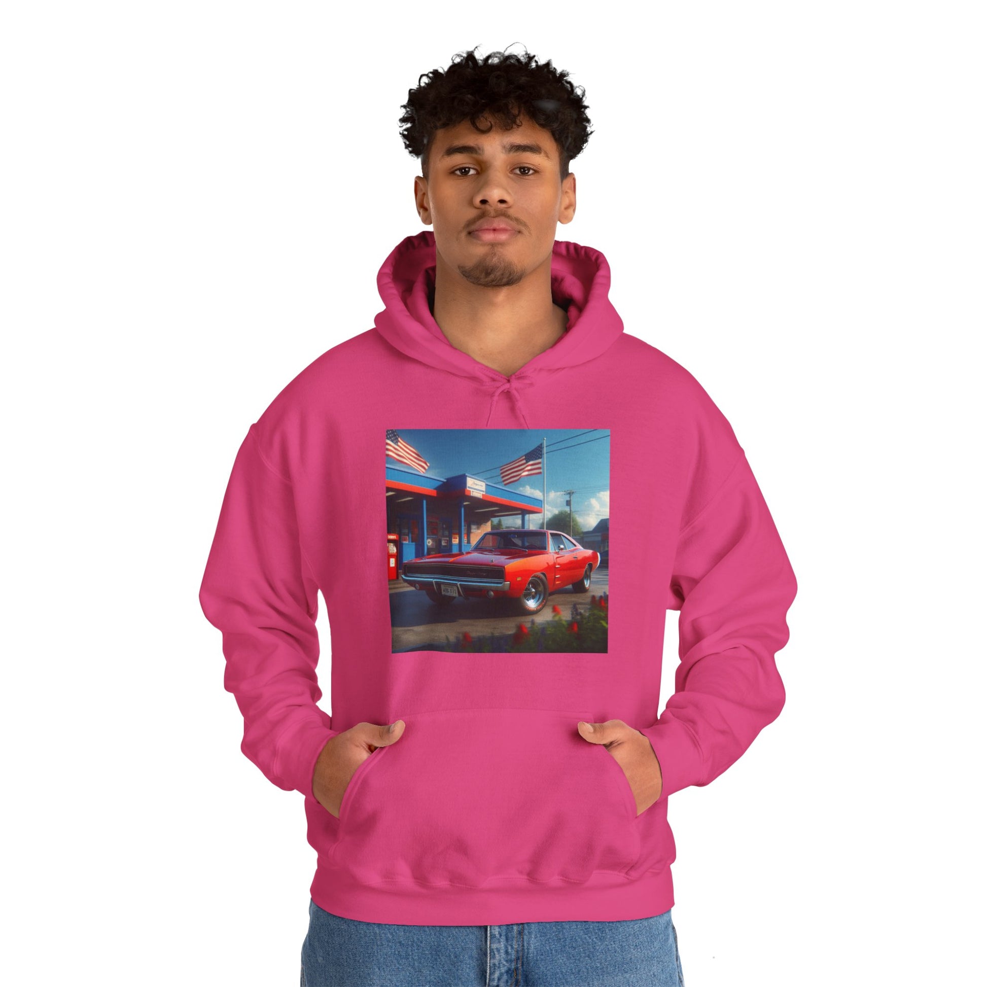 1970 Red Dodge Charger Hoodie Hoodie Printify
