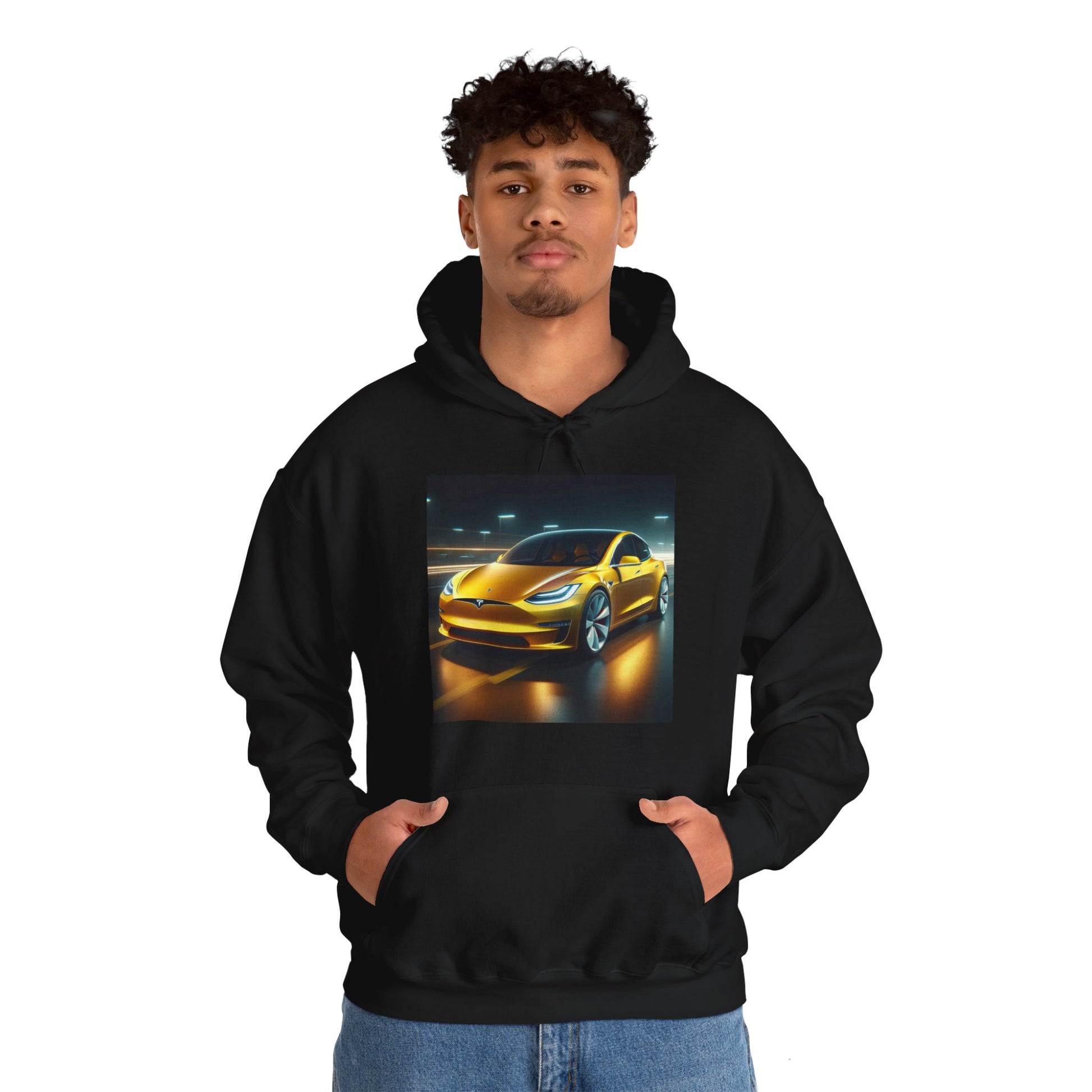 Yellow Tesla Hoodie Hoodie Printify
