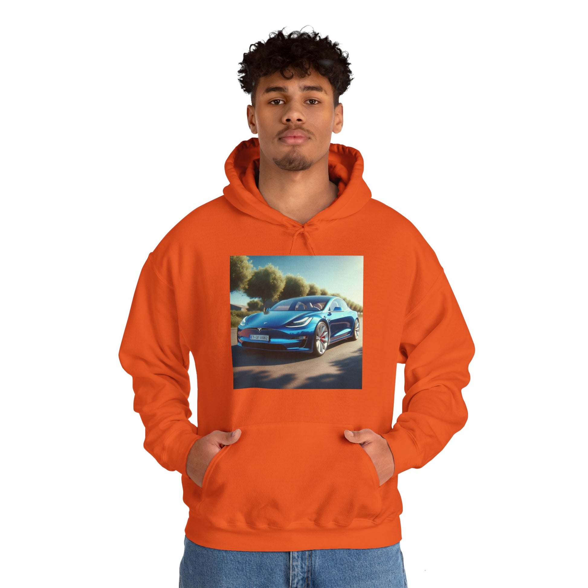 Blue Tesla Hoodie Hoodie Printify