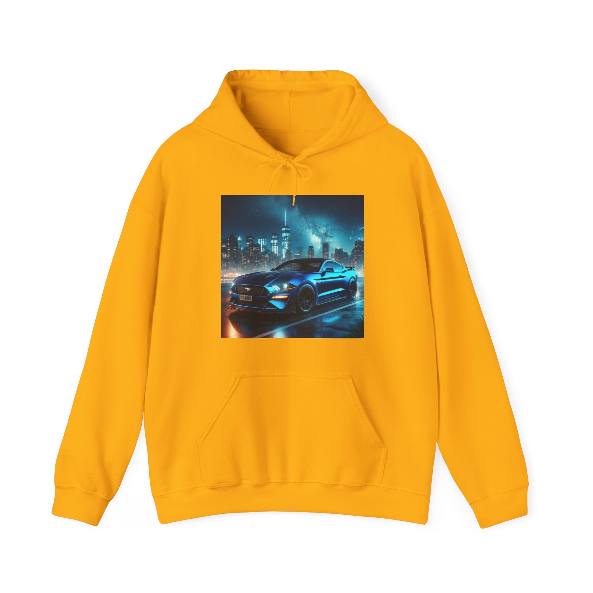 Blue Mustang Hoodie Hoodie Printify Gold S