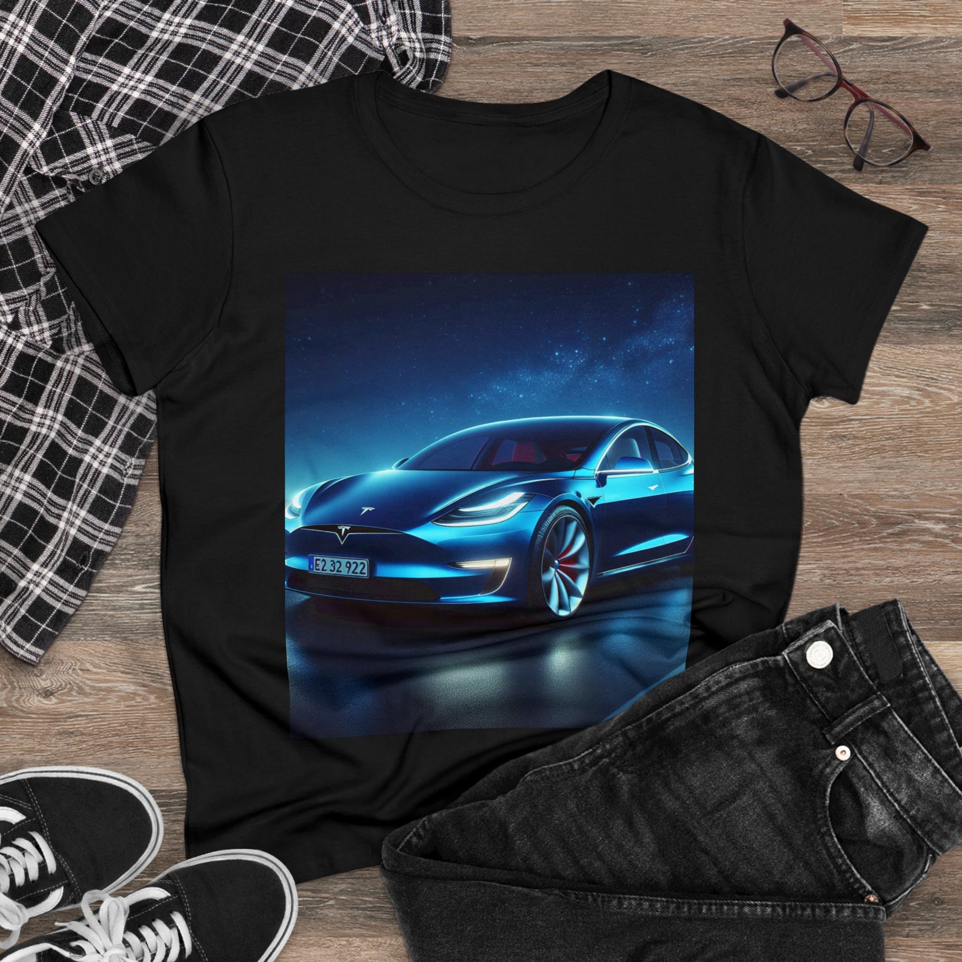 Blue Tesla T-Shirt T-Shirt Printify