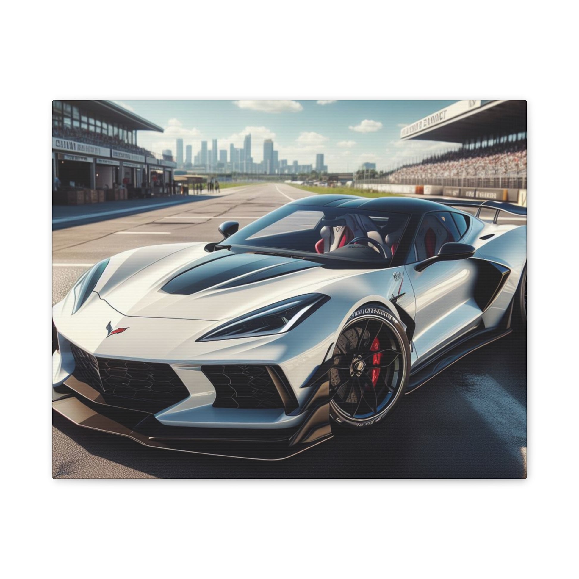 White Corvette Canvas Canvas Printify