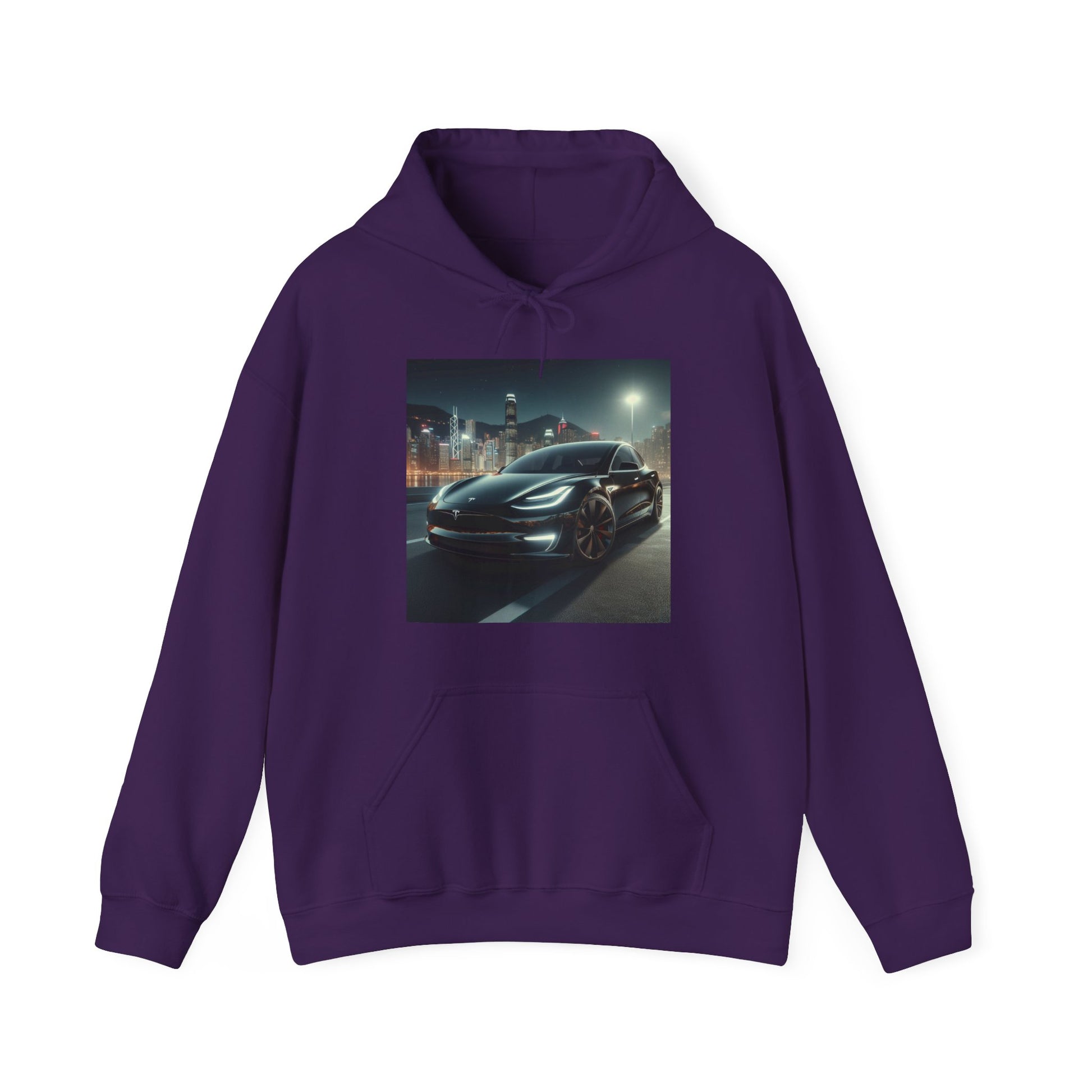 Black Tesla Hoodie Hoodie Printify Purple S