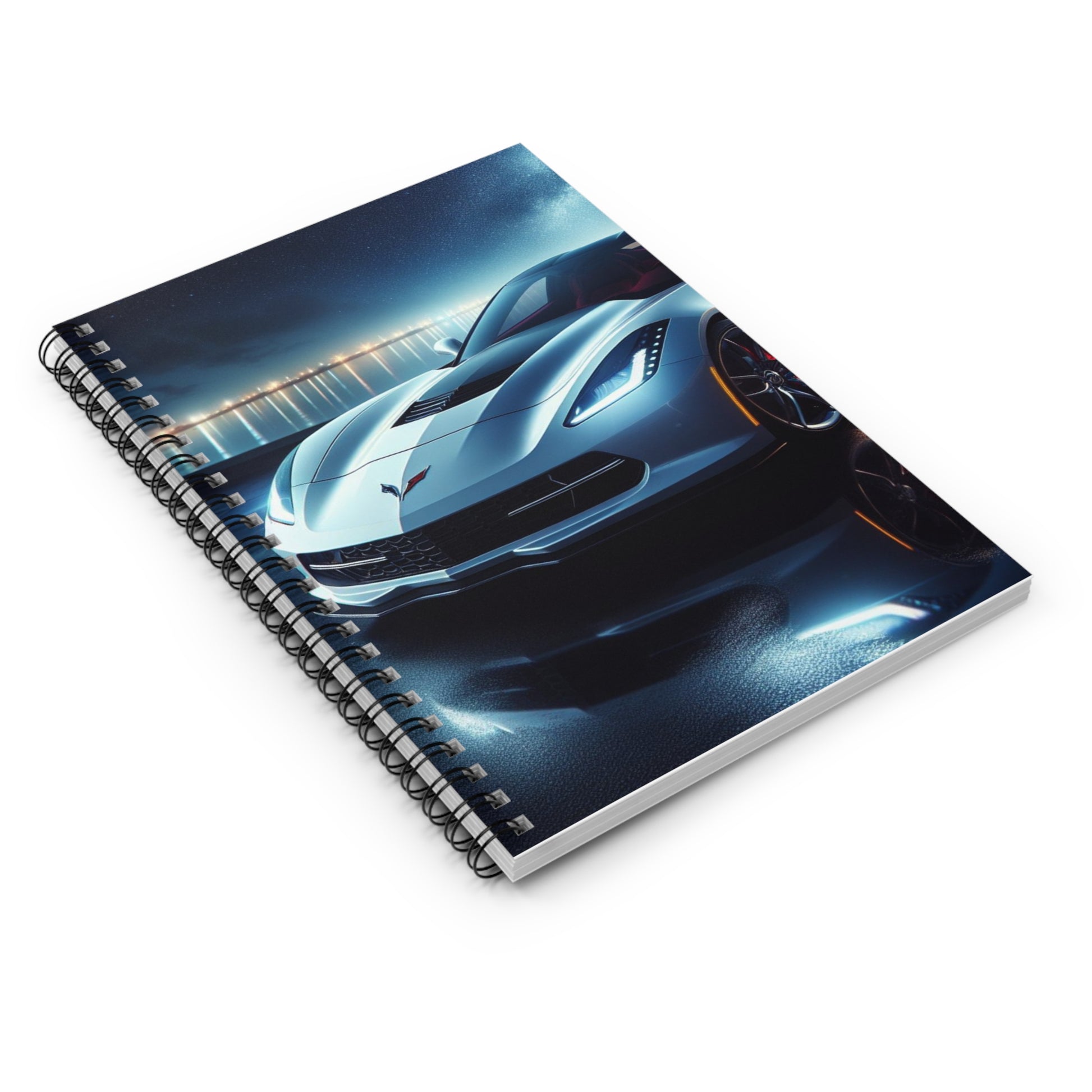 White Corvette Spiral Notebook Paper products Printify