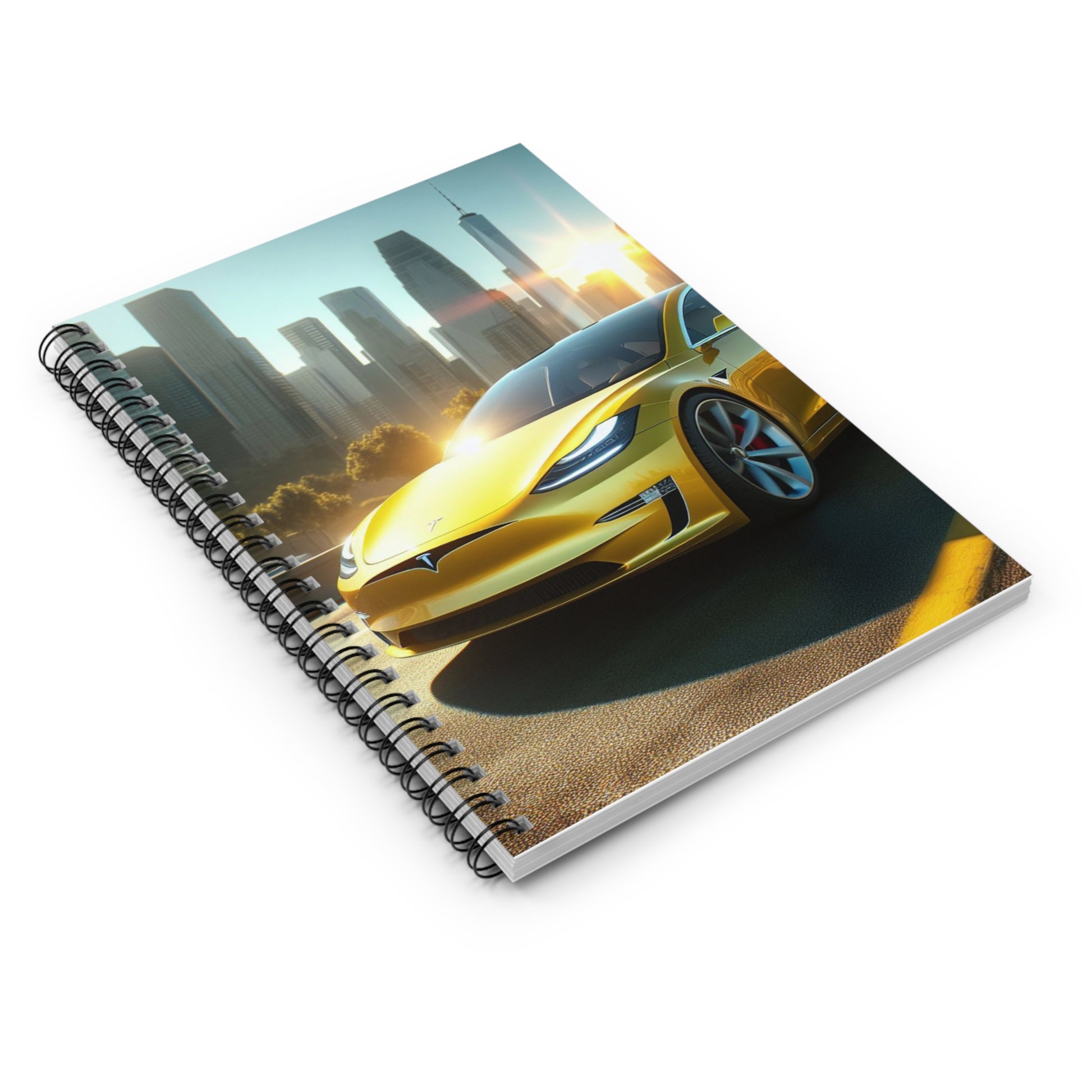 Yellow Tesla Spiral Notebook Paper products Printify