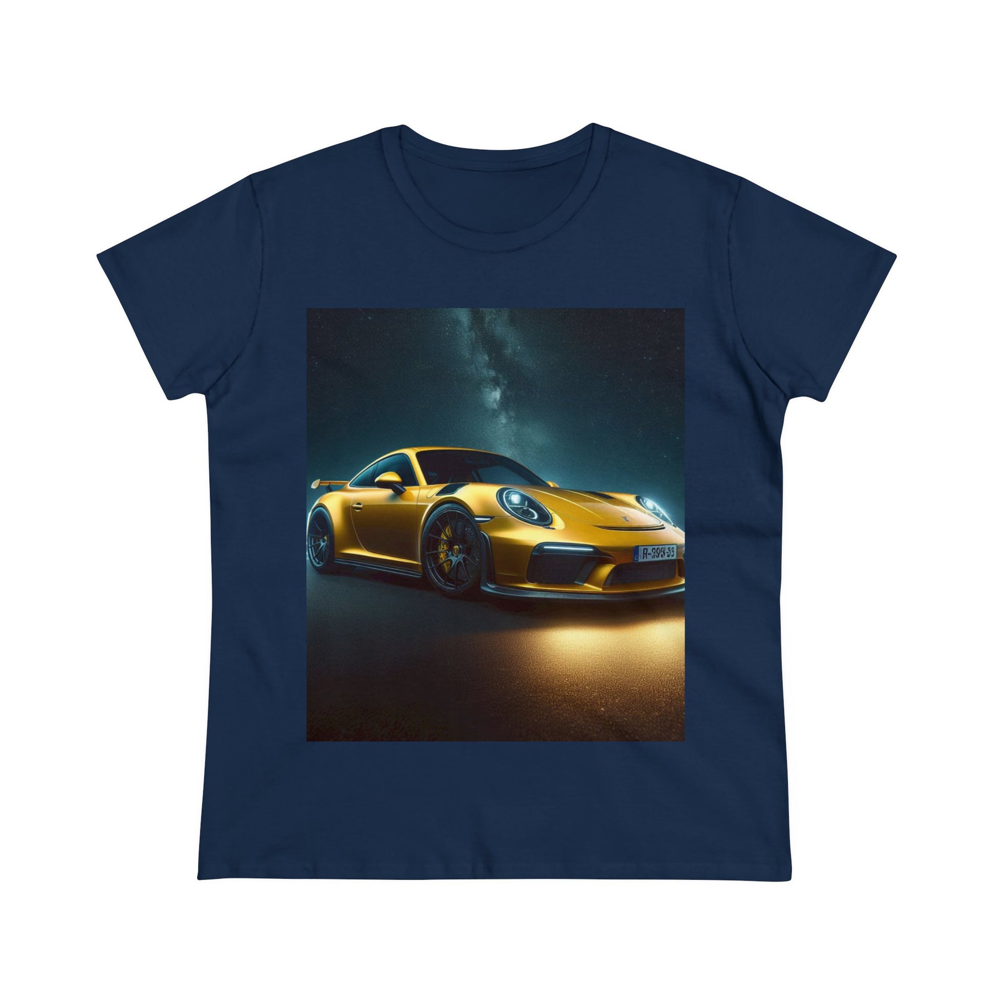 Yellow Porsche T-Shirt T-Shirt Printify Navy S