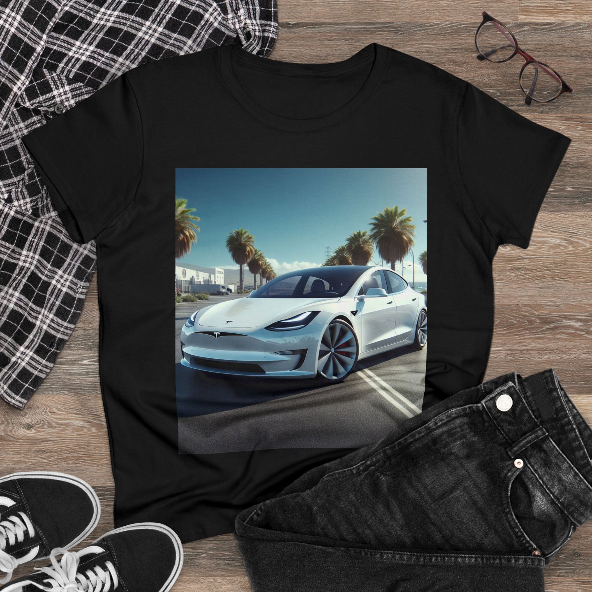 White Tesla T-Shirt T-Shirt Printify