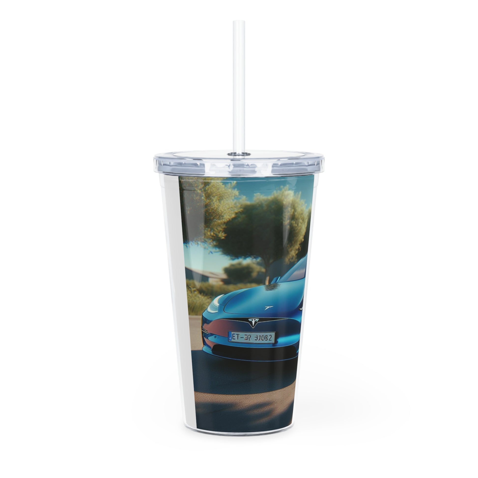 Blue Tesla Tumbler with Straw Mug Printify