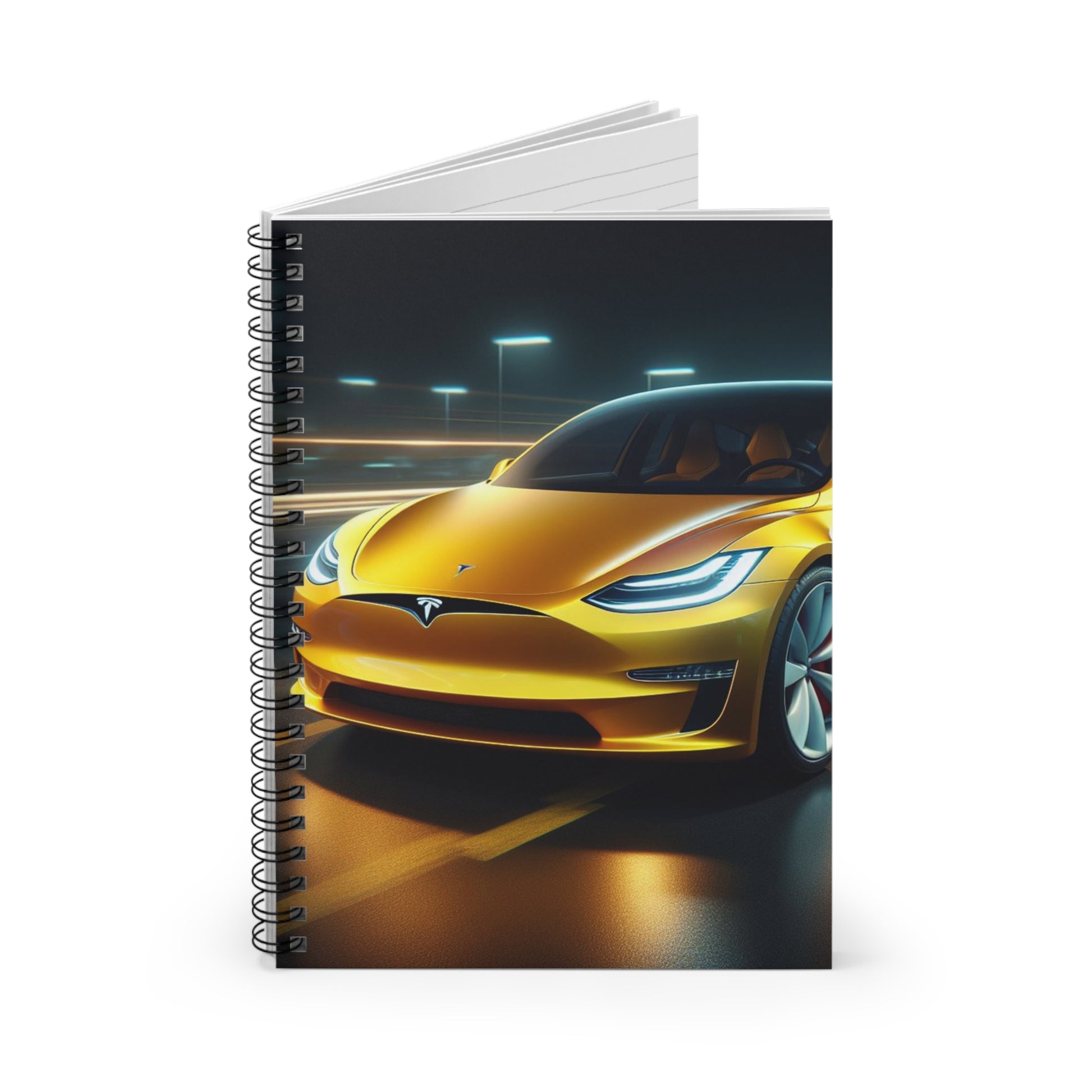 Yellow Tesla Spiral Notebook Paper products Printify