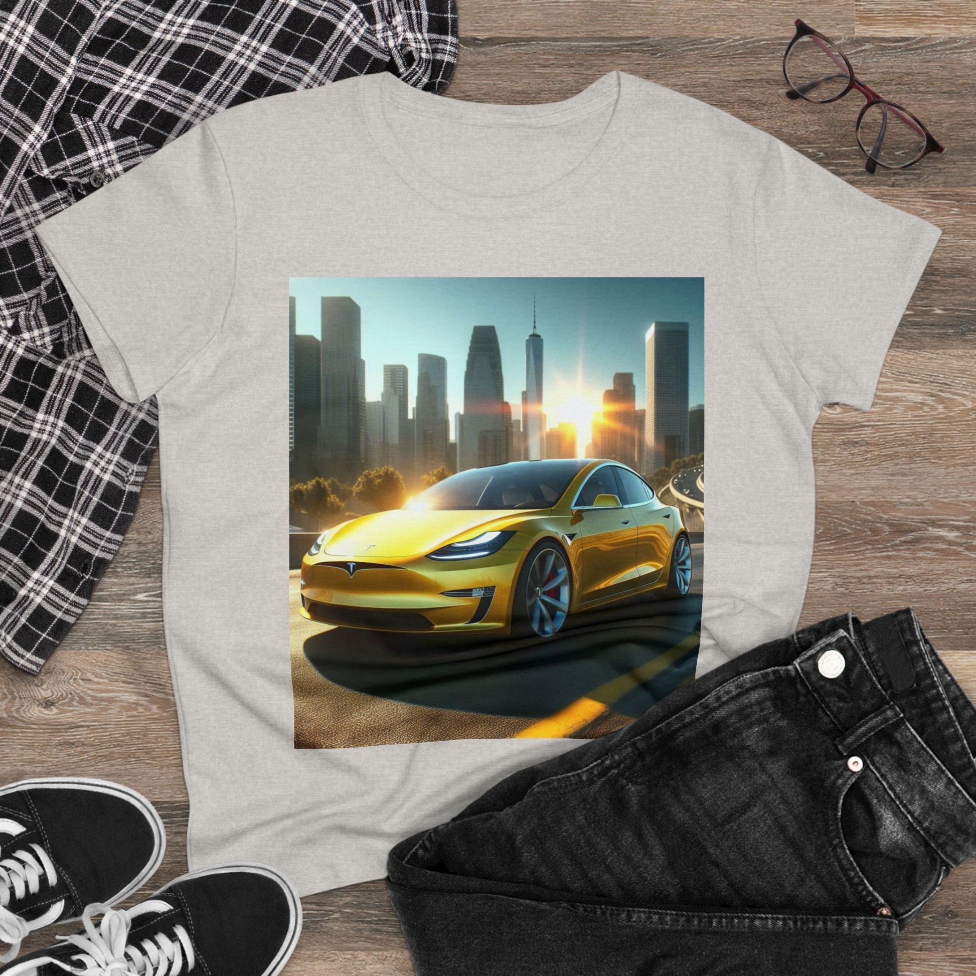 Yellow Tesla T-Shirt T-Shirt Printify