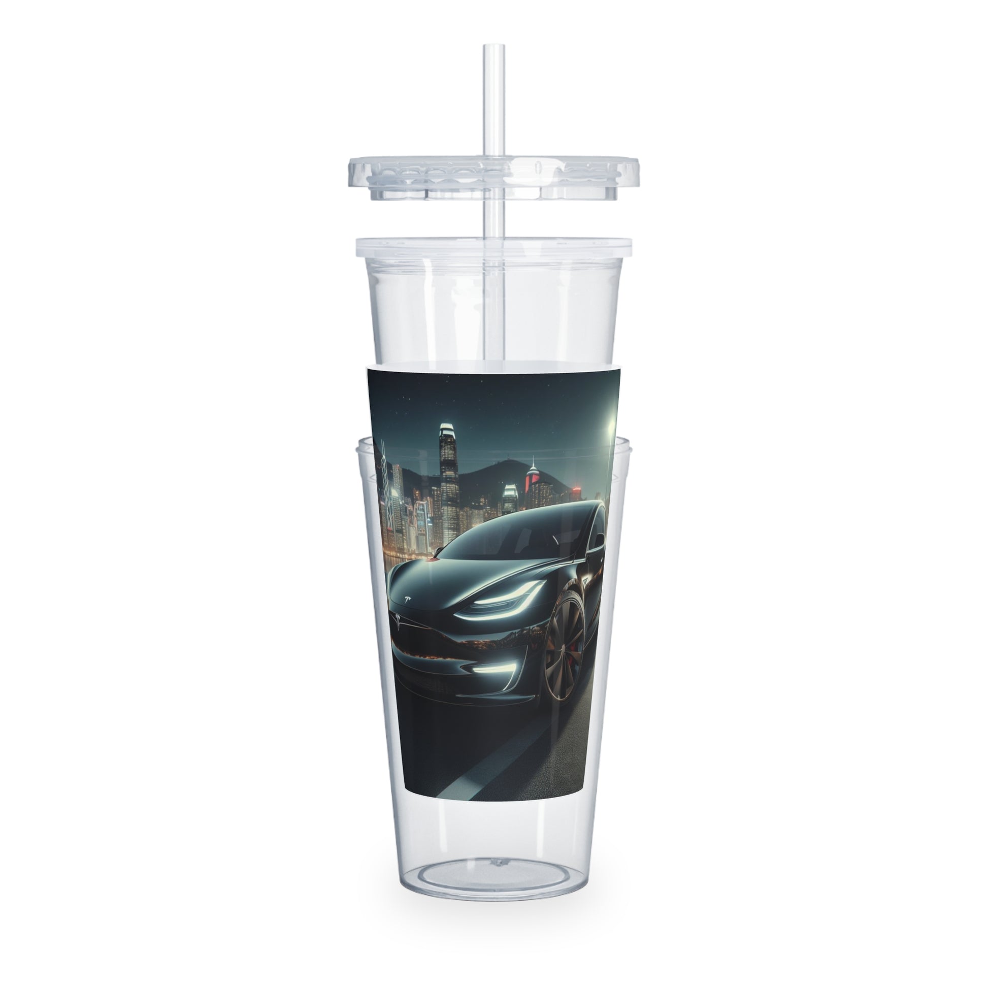 Black Tesla Tumbler with Straw Mug Printify