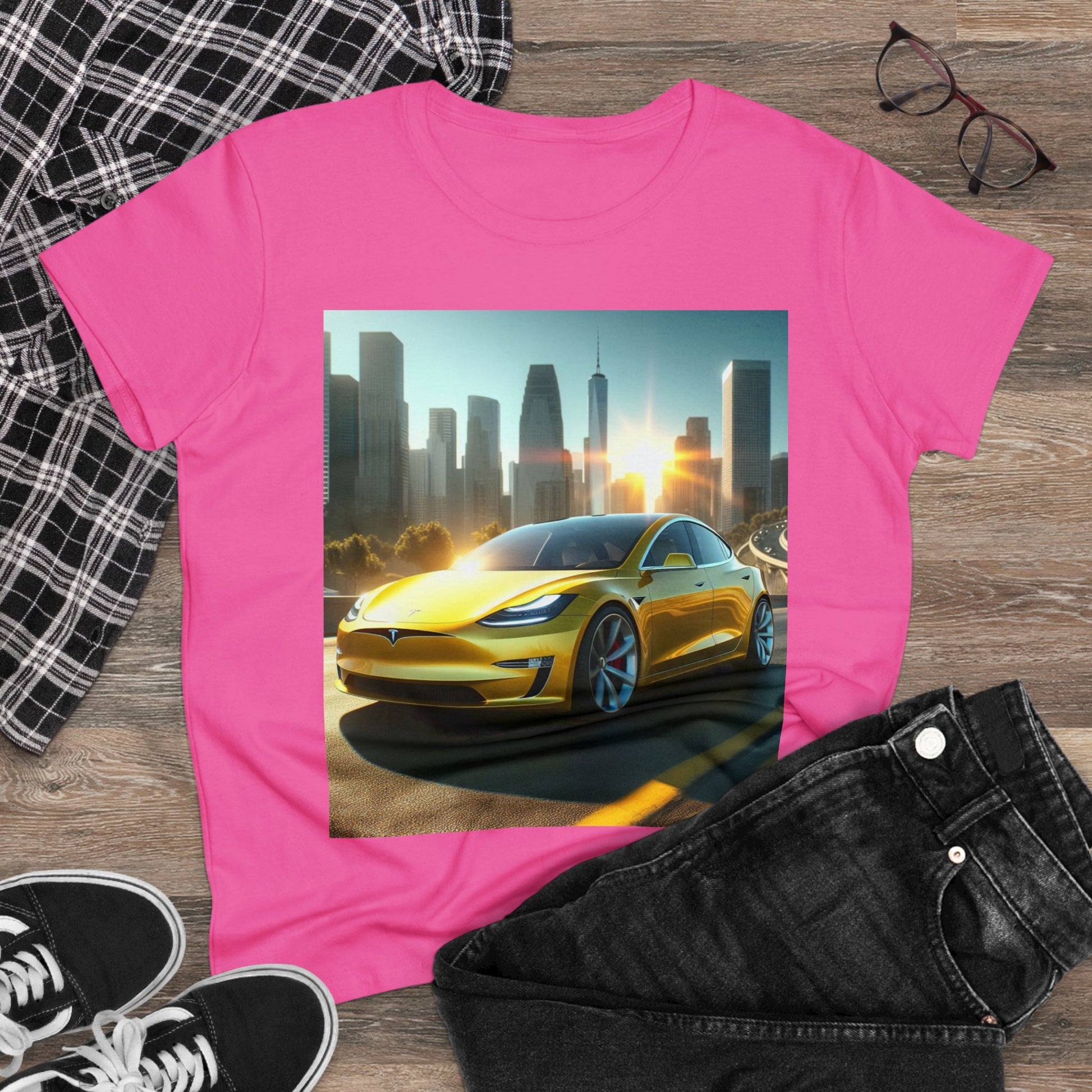 Yellow Tesla T-Shirt T-Shirt Printify