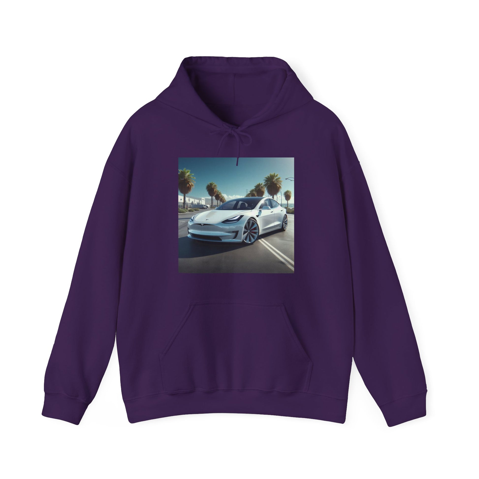 White Tesla Hoodie Hoodie Printify Purple S