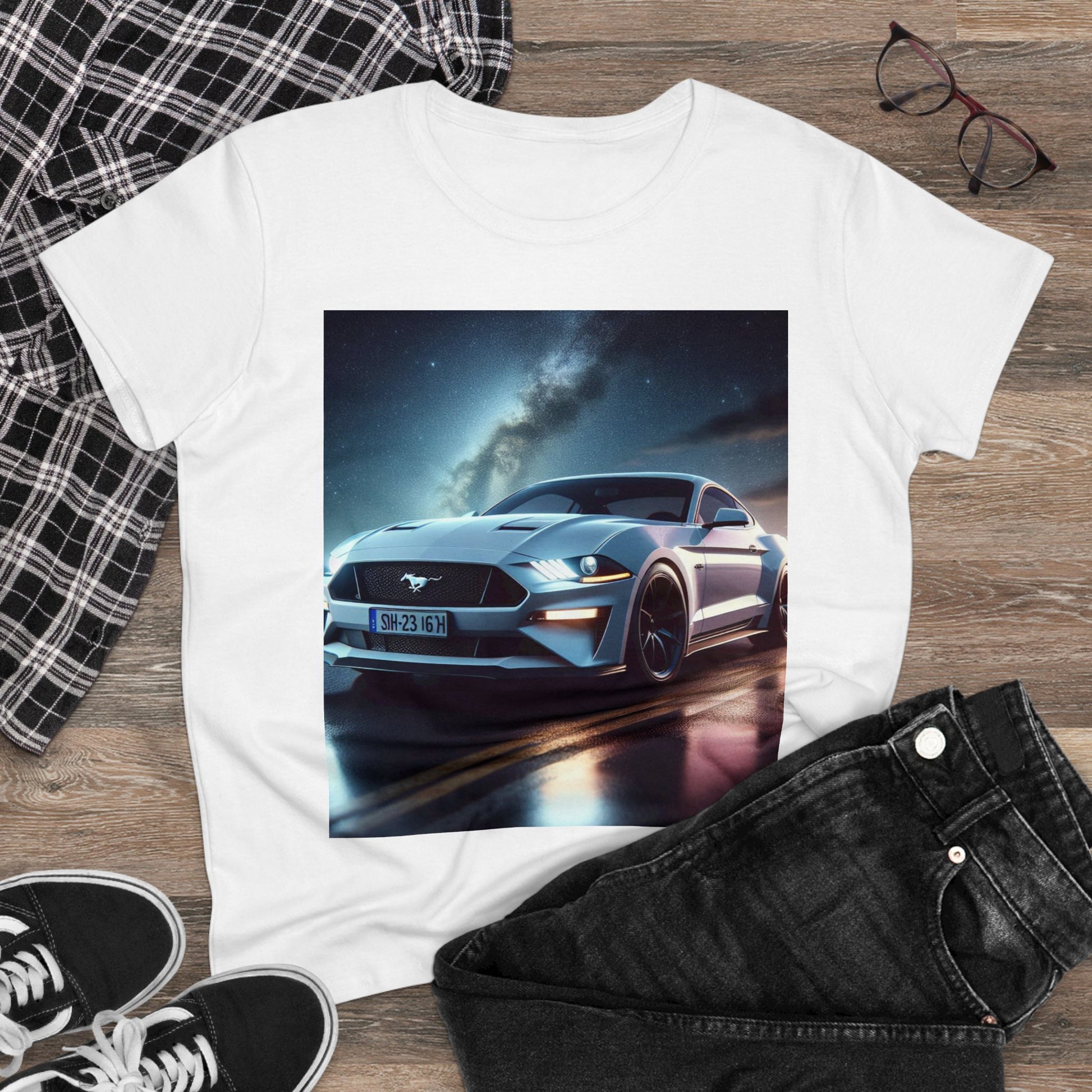 White Mustang T-Shirt T-Shirt Printify