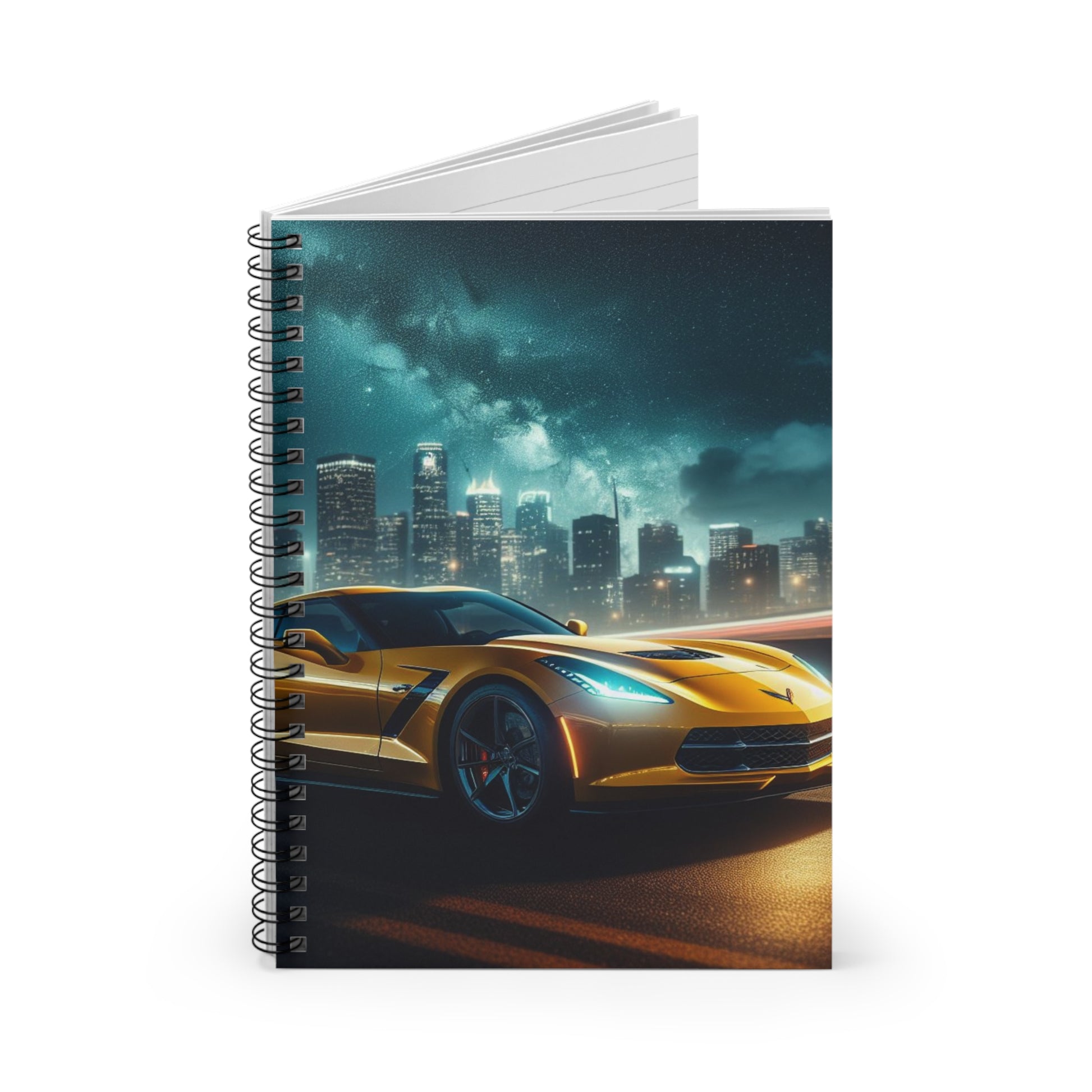 Yellow Corvette Spiral Notebook Paper products Printify