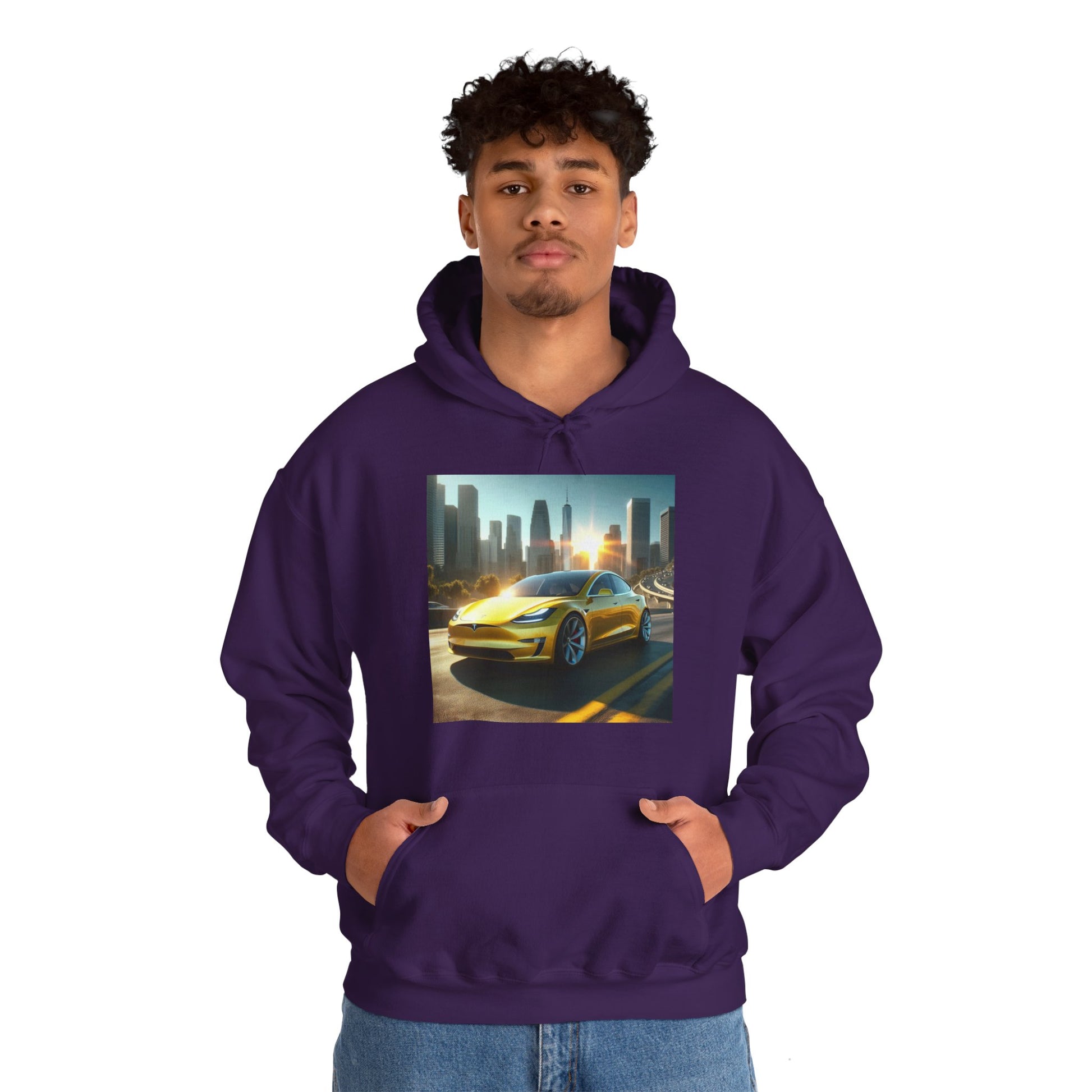 Yellow Tesla Hoodie Hoodie Printify