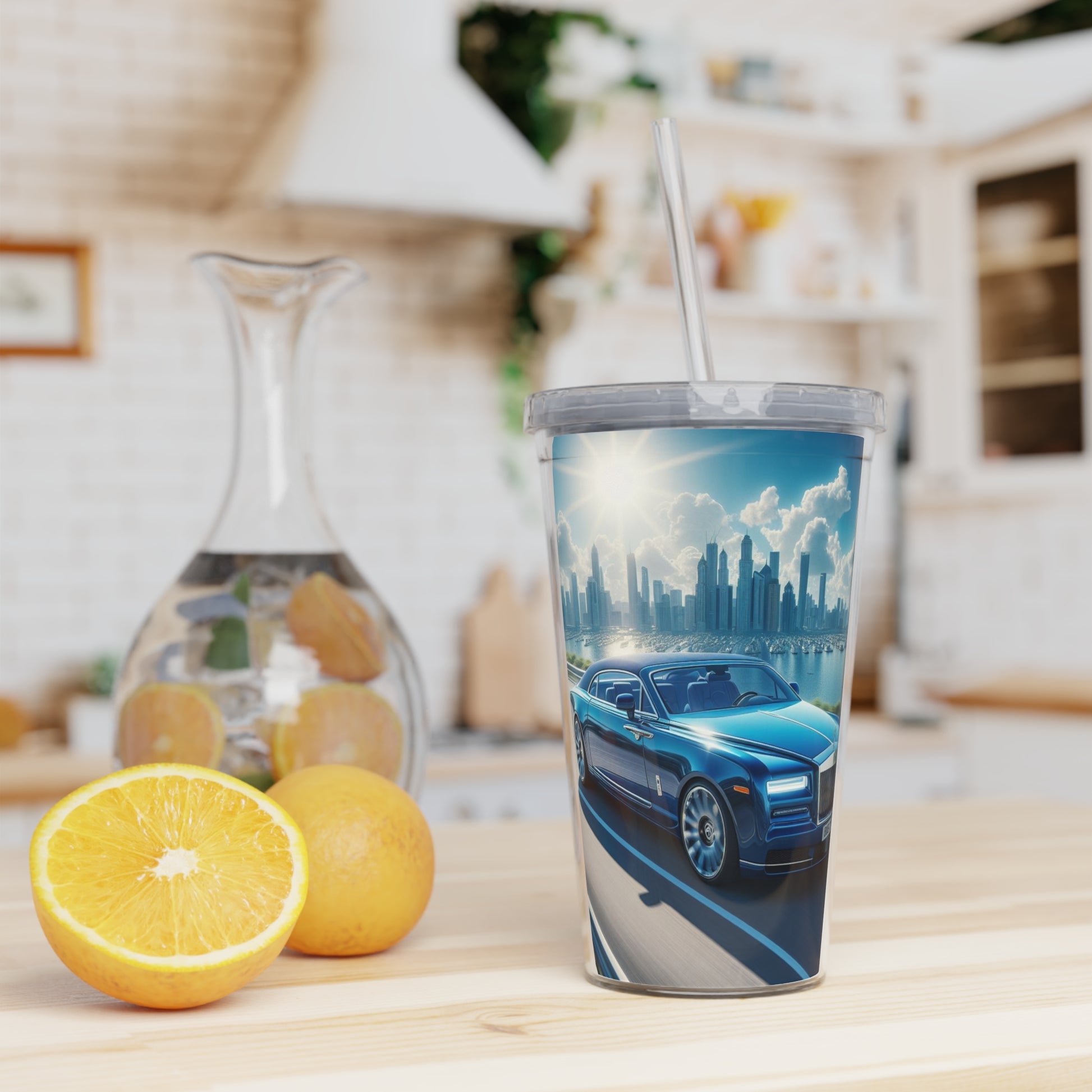 Blue Rolls Royce Tumbler with Straw Mug Printify