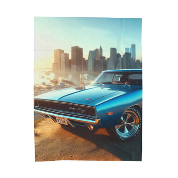 1970 Blue Dodge Charger Plush Blanket All Over Prints Printify 60" × 80"