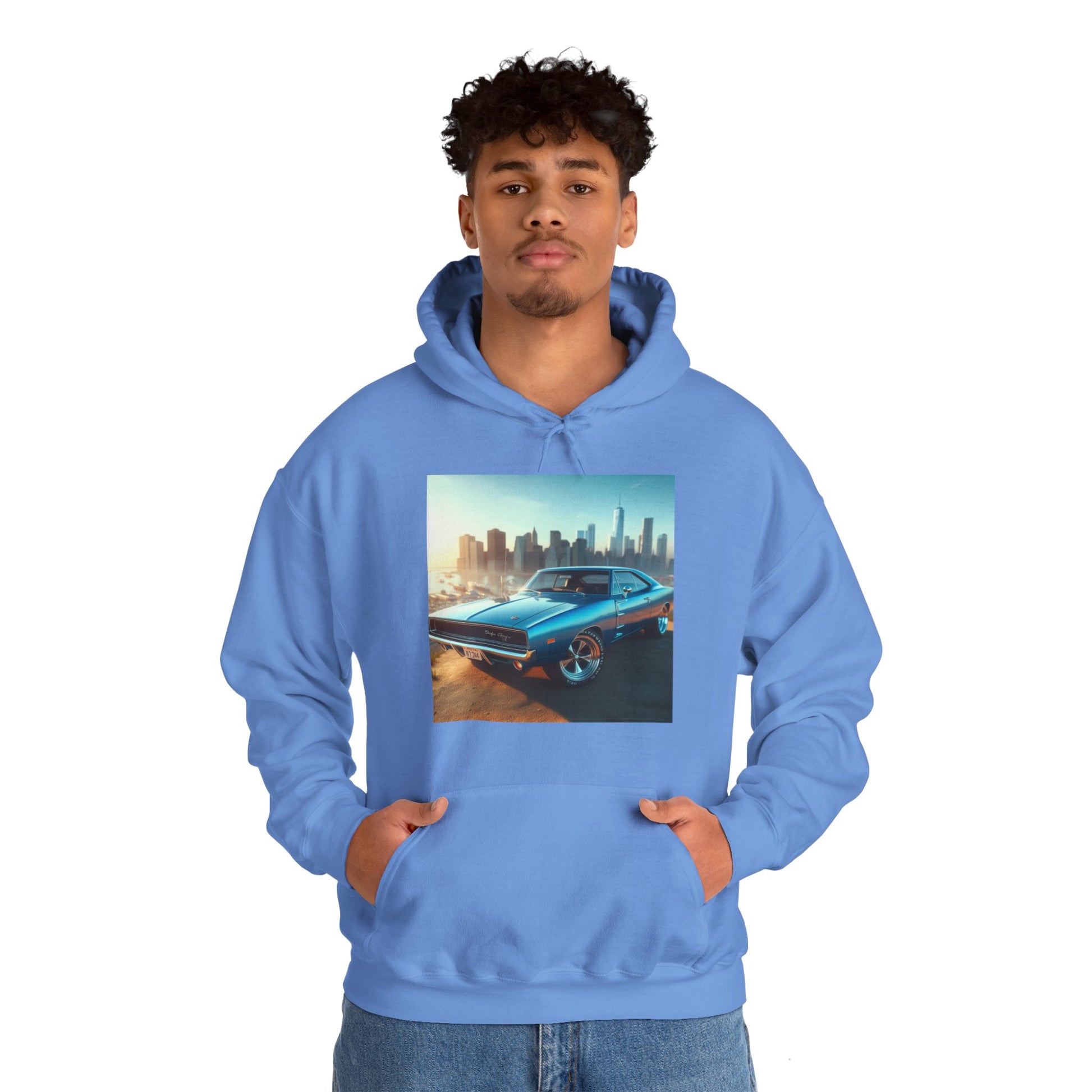 1970 Blue Dodge Charger Hoodie Hoodie Printify