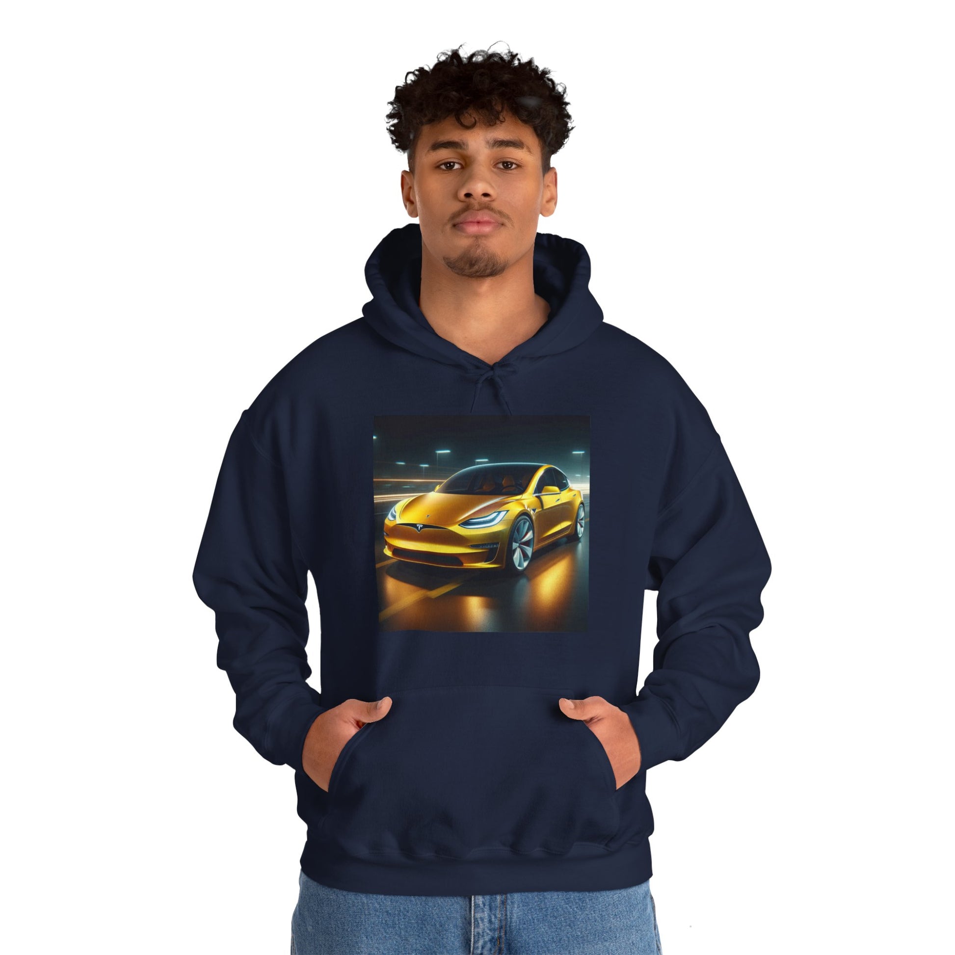 Yellow Tesla Hoodie Hoodie Printify