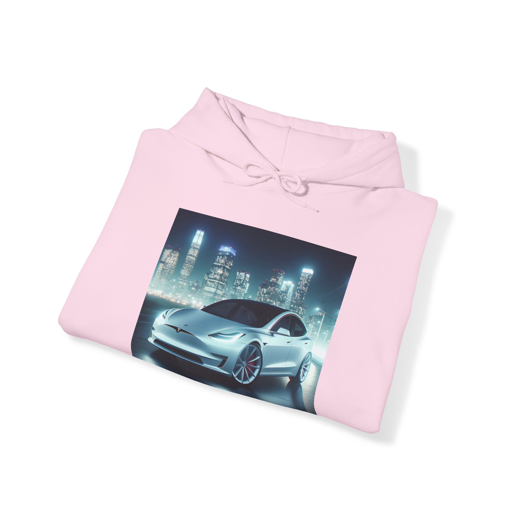 White Tesla Hoodie Hoodie Printify