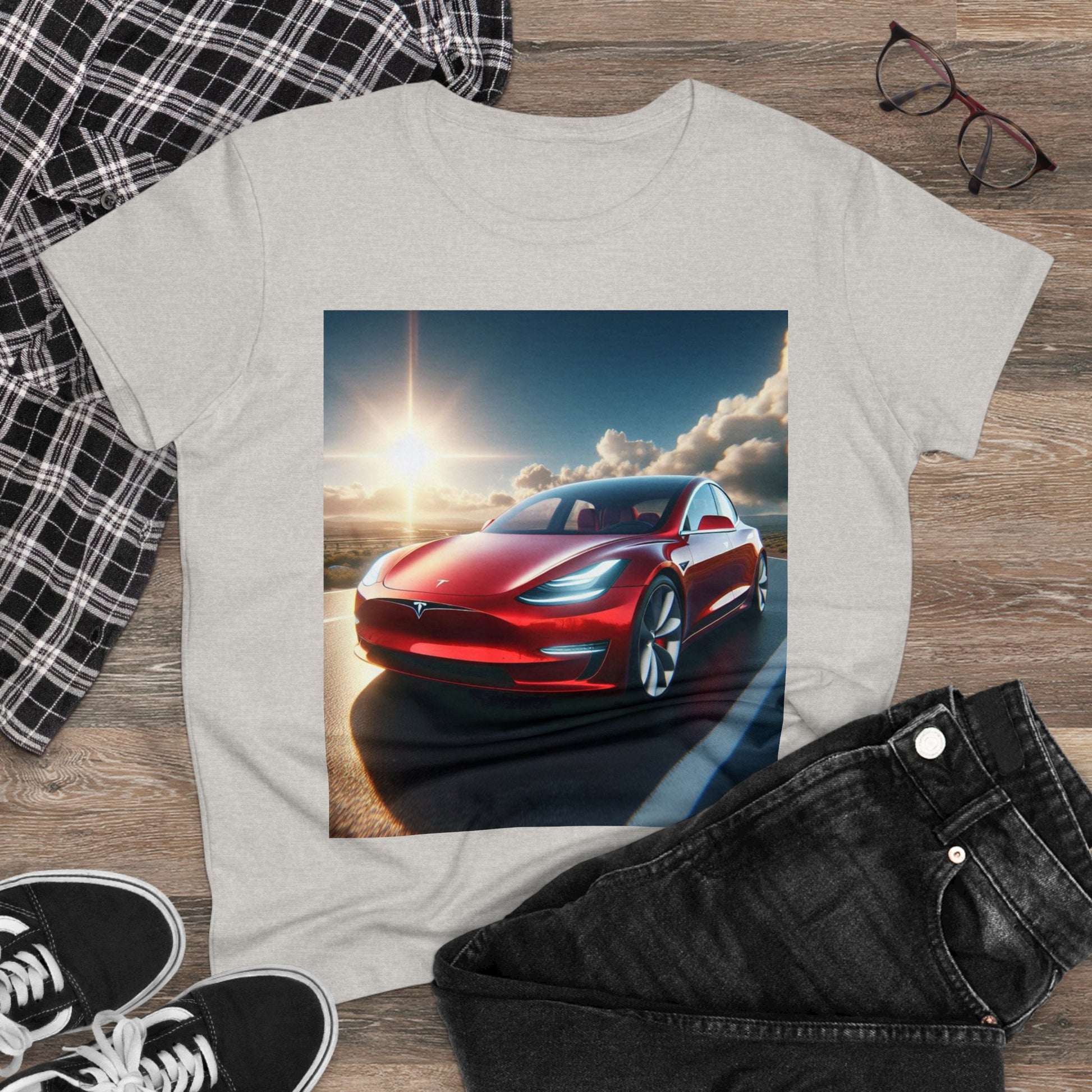Red Tesla T-Shirt T-Shirt Printify