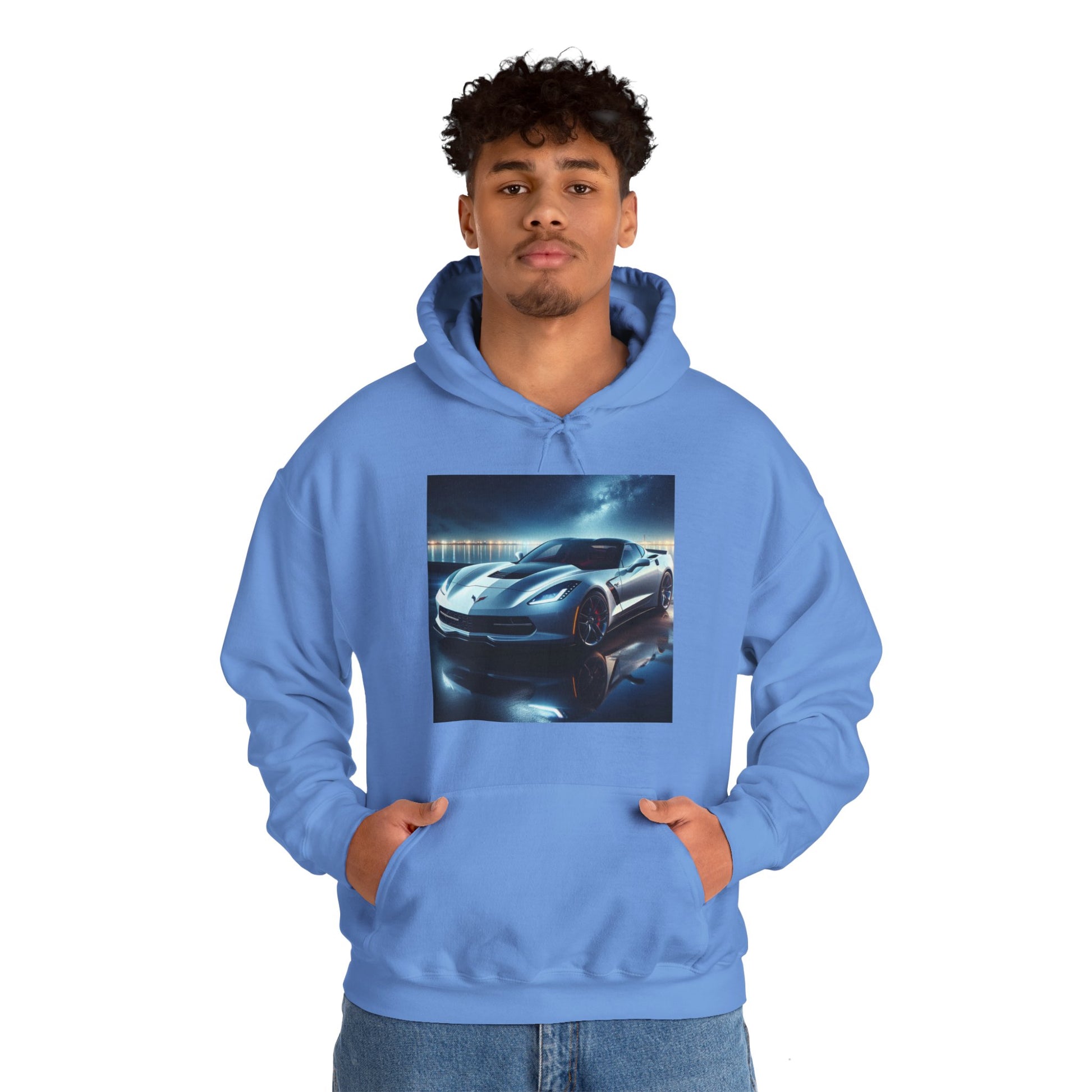 White Corvette Hoodie Hoodie Printify