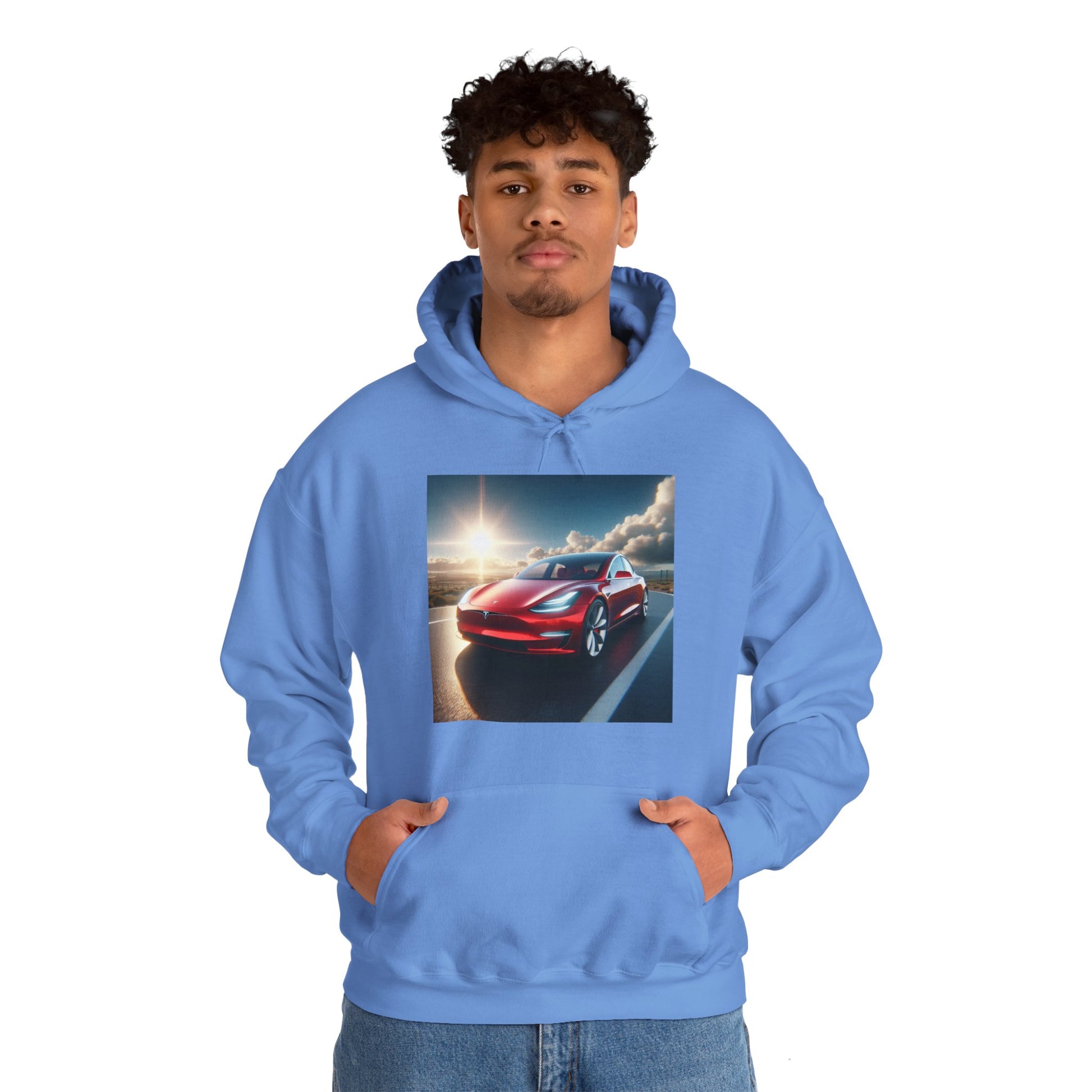 Red Tesla Hoodie Hoodie Printify