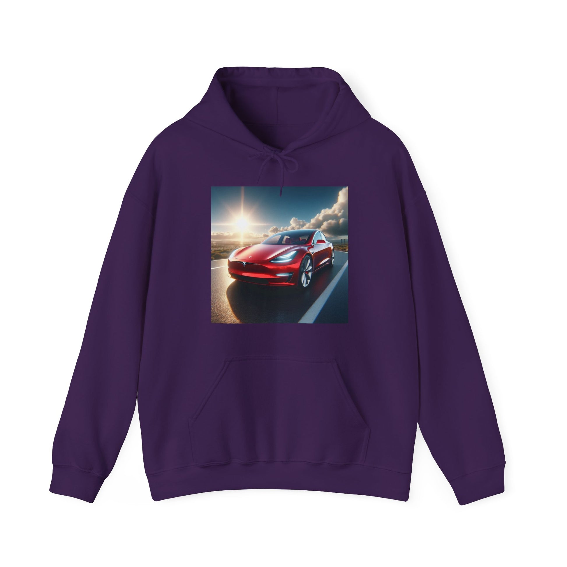 Red Tesla Hoodie Hoodie Printify Purple S