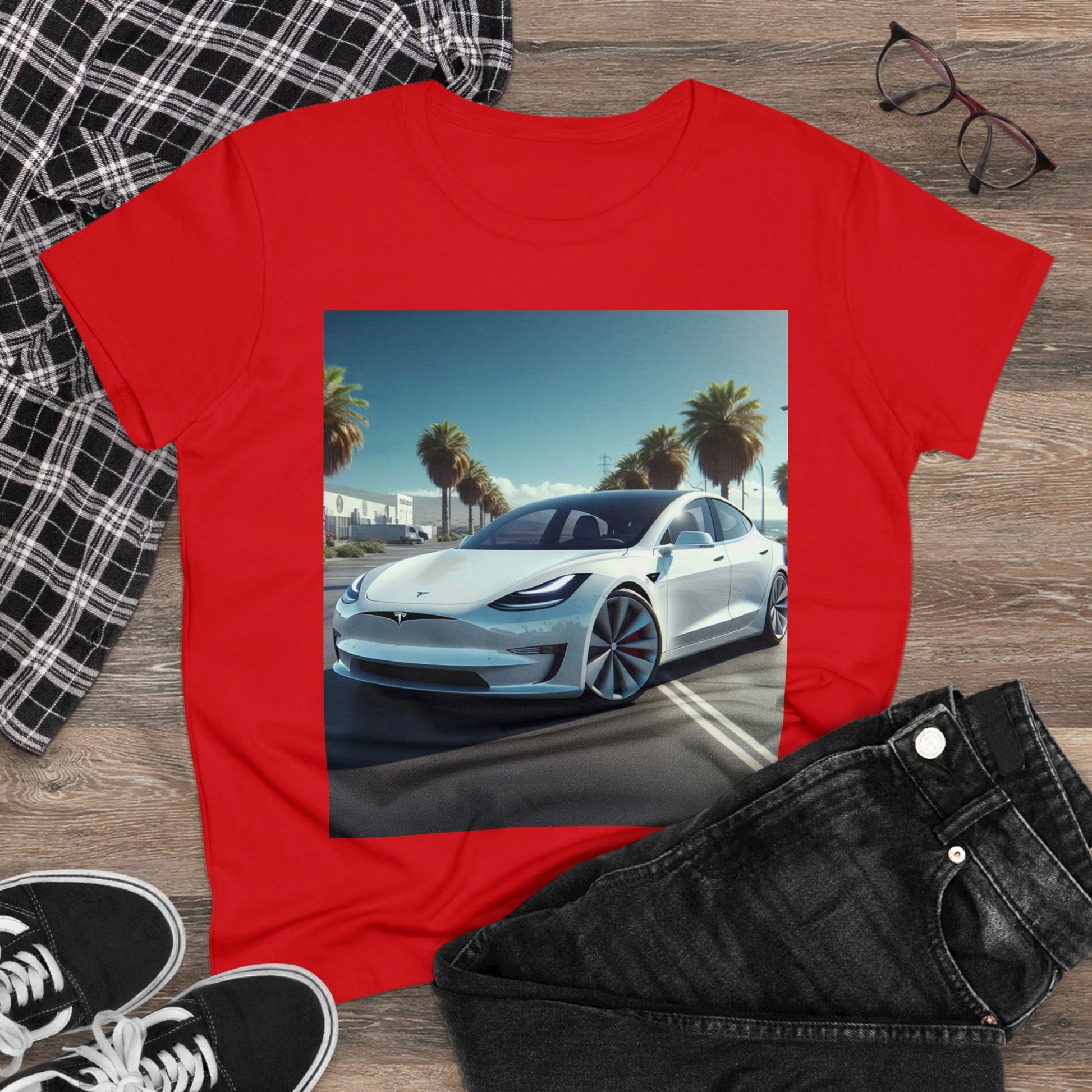 White Tesla T-Shirt T-Shirt Printify