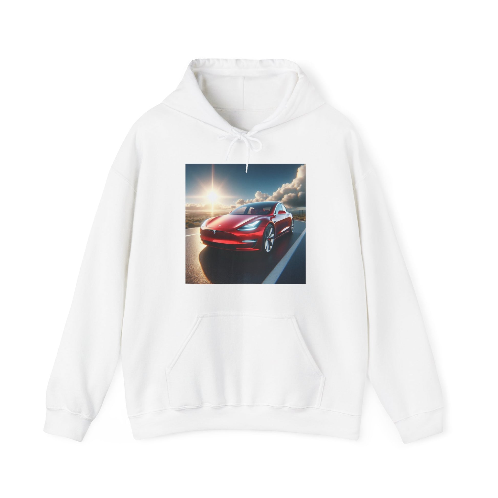 Red Tesla Hoodie Hoodie Printify White S