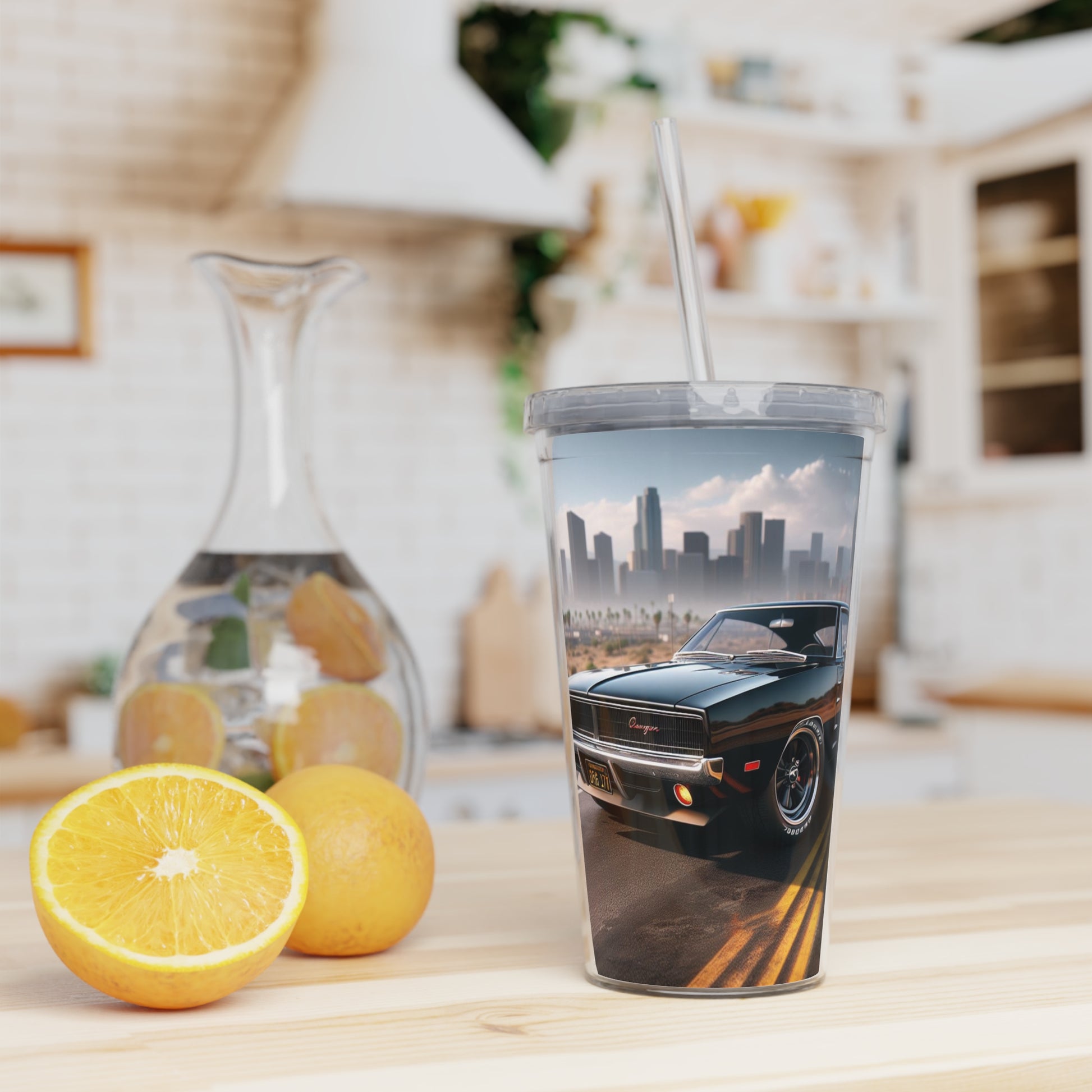 1970 Black Dodge Charger Tumbler with Straw Mug Printify