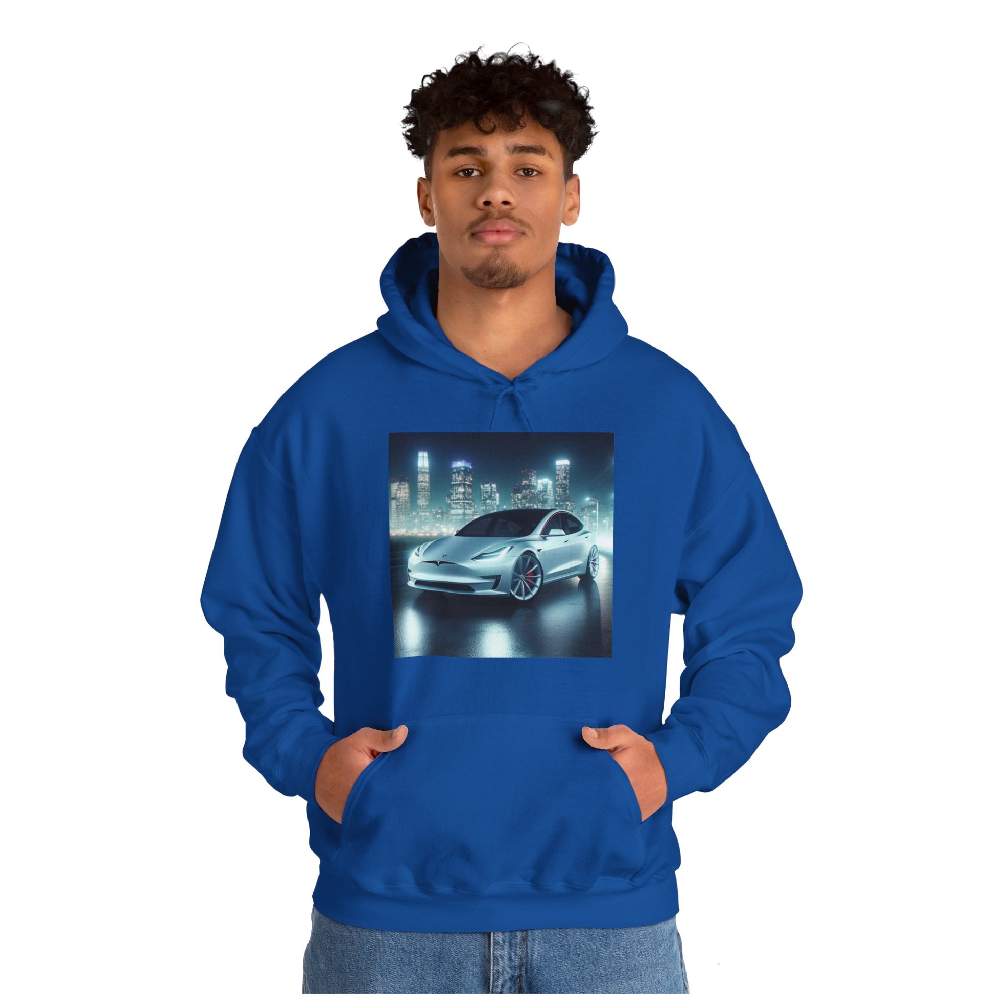 White Tesla Hoodie Hoodie Printify