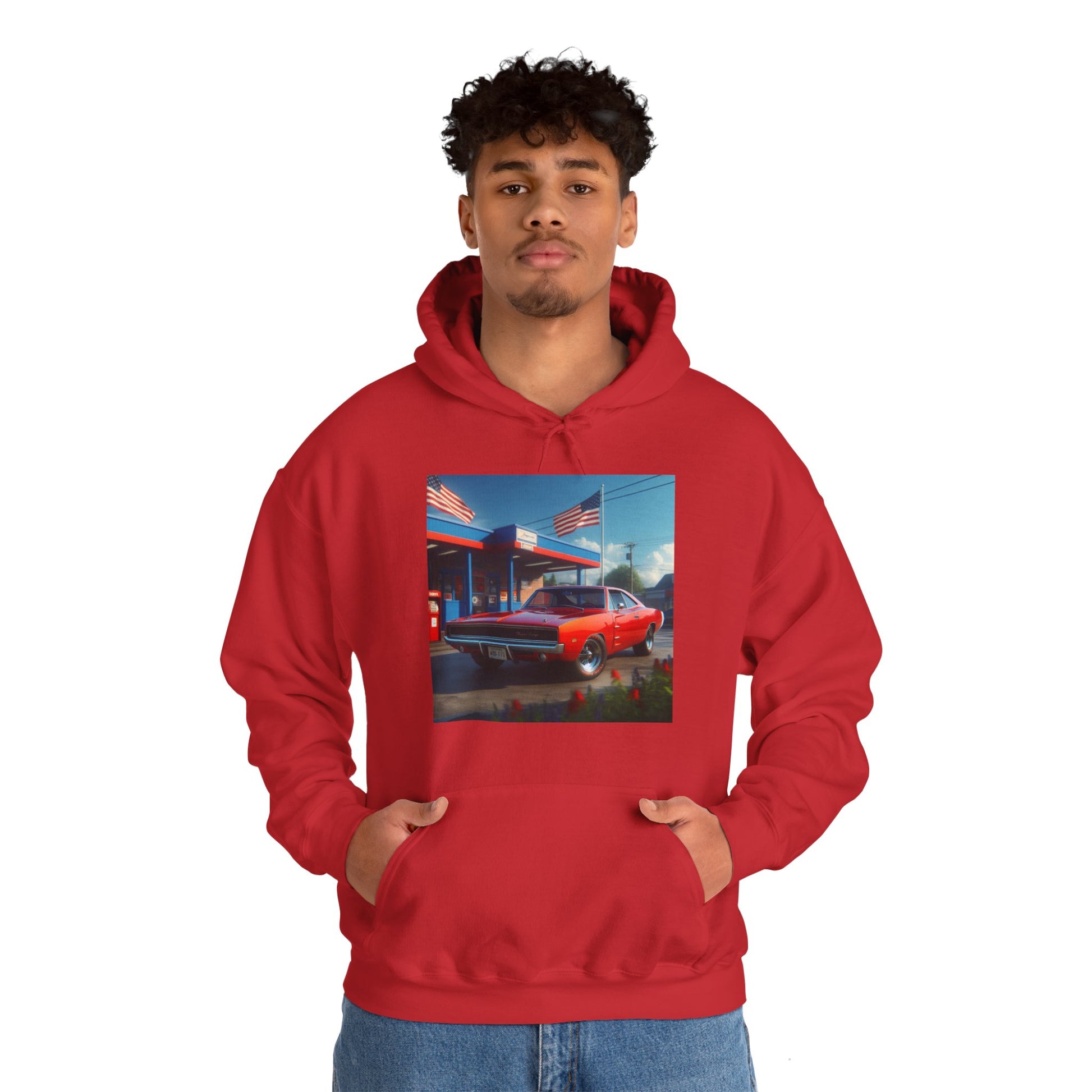 1970 Red Dodge Charger Hoodie Hoodie Printify