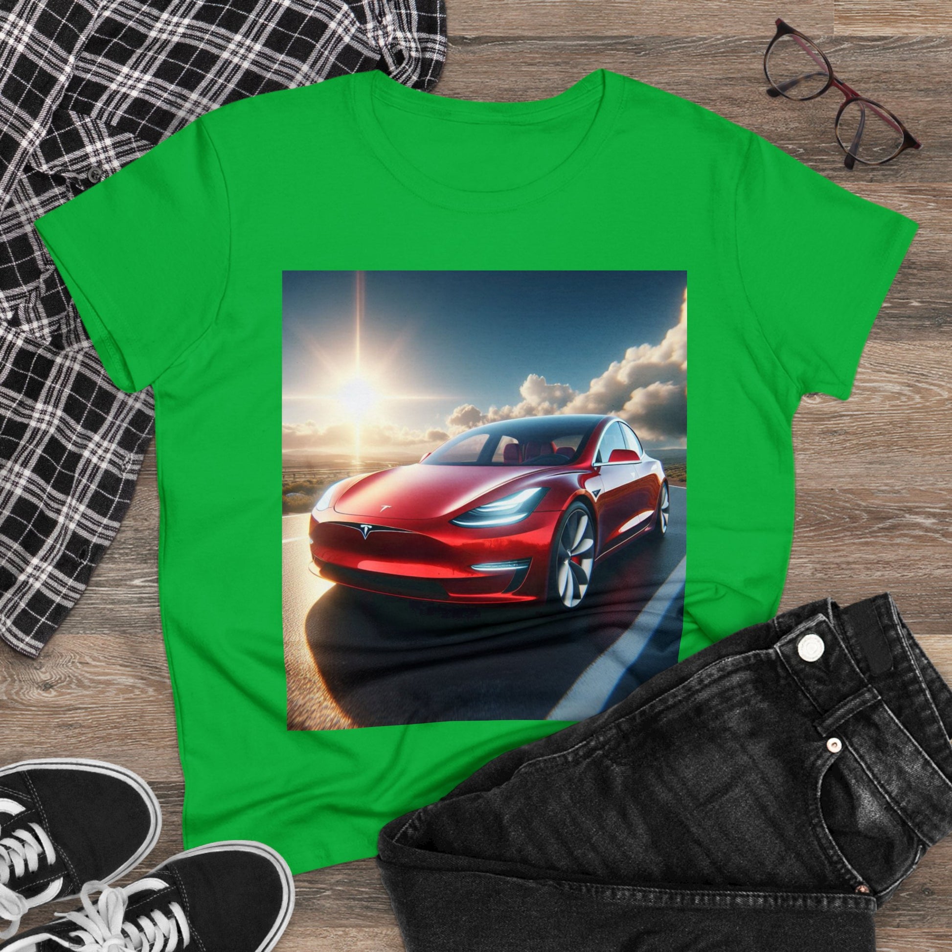 Red Tesla T-Shirt T-Shirt Printify