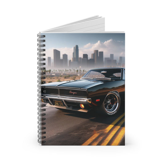 1970 Black Dodge Charger Spiral Notebook Paper products Printify
