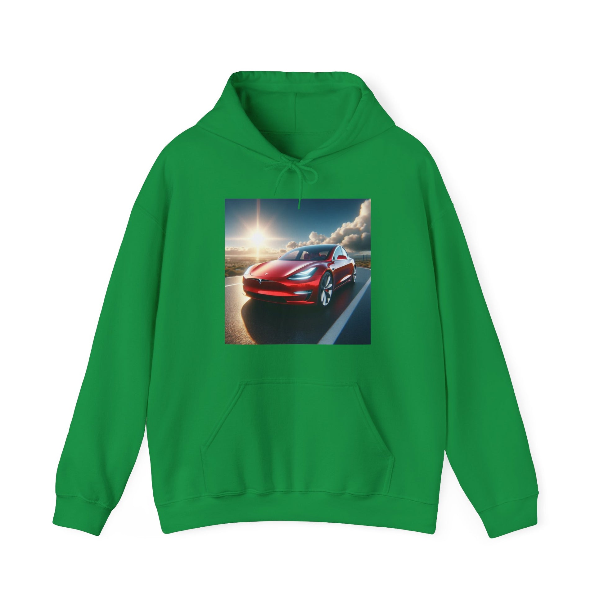 Red Tesla Hoodie Hoodie Printify Irish Green S