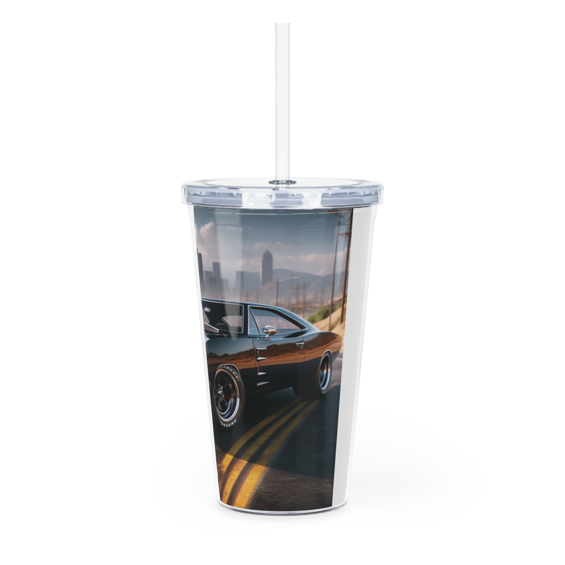 1970 Black Dodge Charger Tumbler with Straw Mug Printify