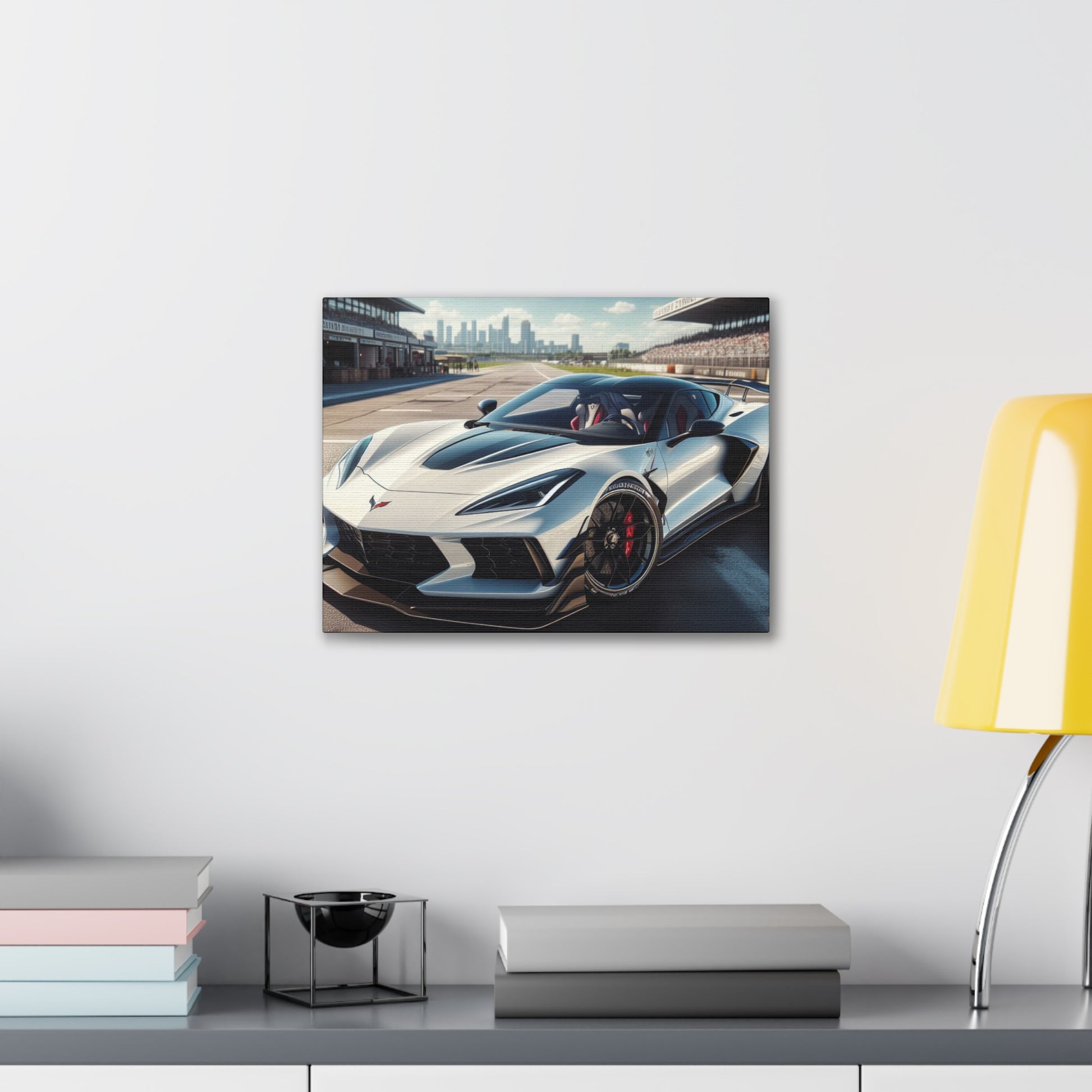 White Corvette Canvas Canvas Printify 16″ x 12″ (Horizontal) 0.75''
