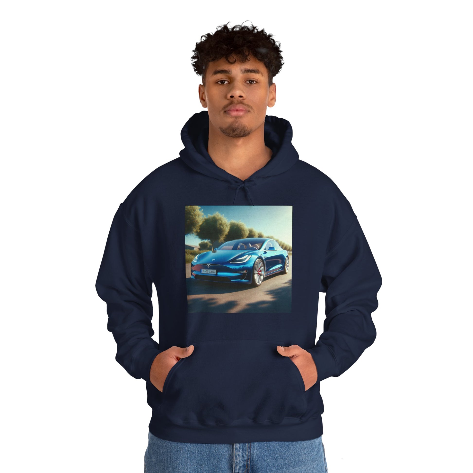 Blue Tesla Hoodie Hoodie Printify
