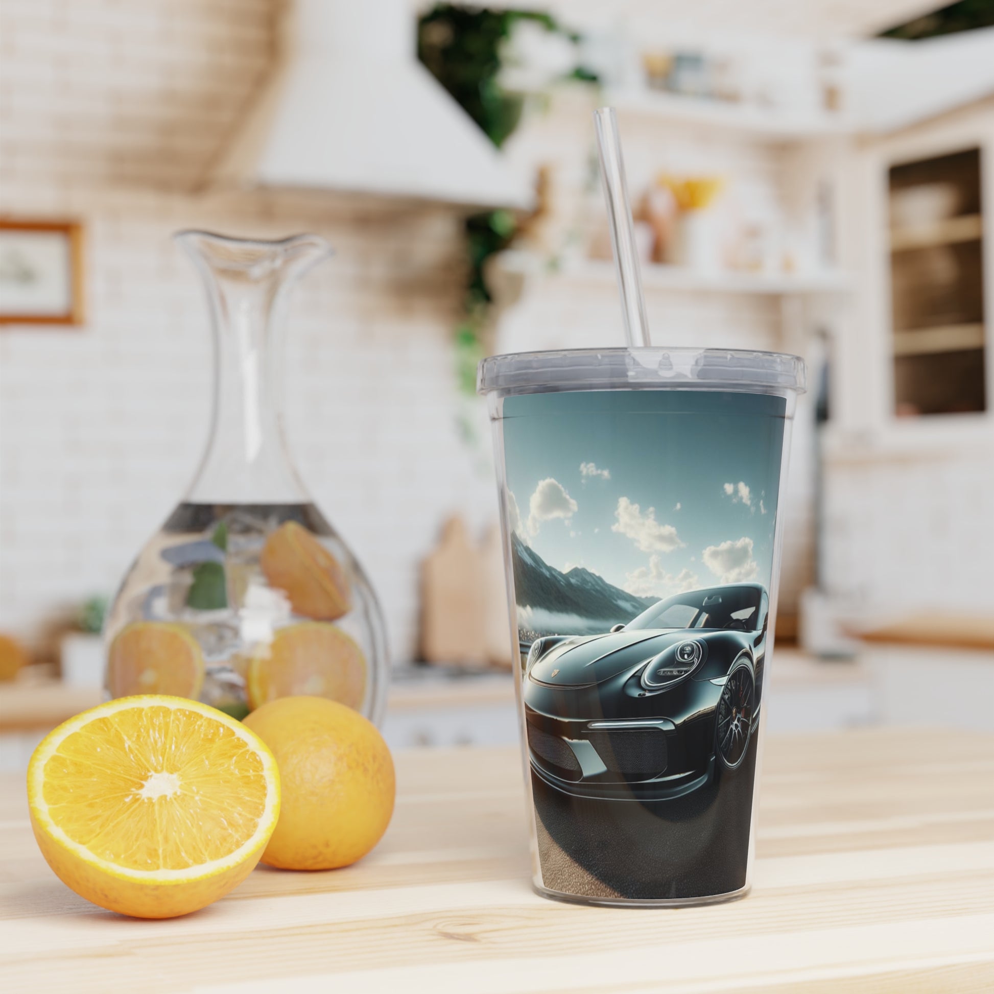 Black Porsche Tumbler with Straw Mug Printify