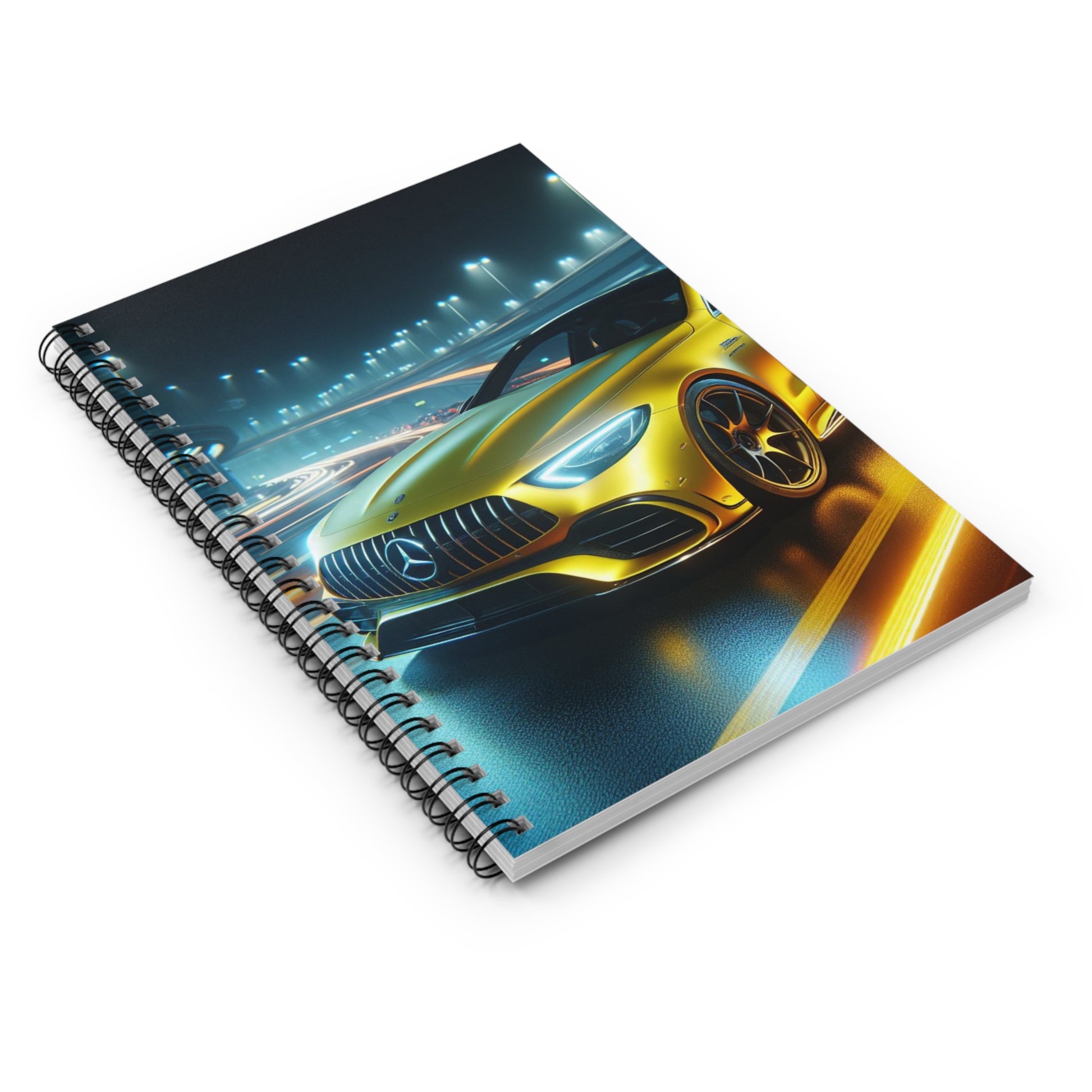 Yellow Mercedes Spiral Notebook Paper products Printify