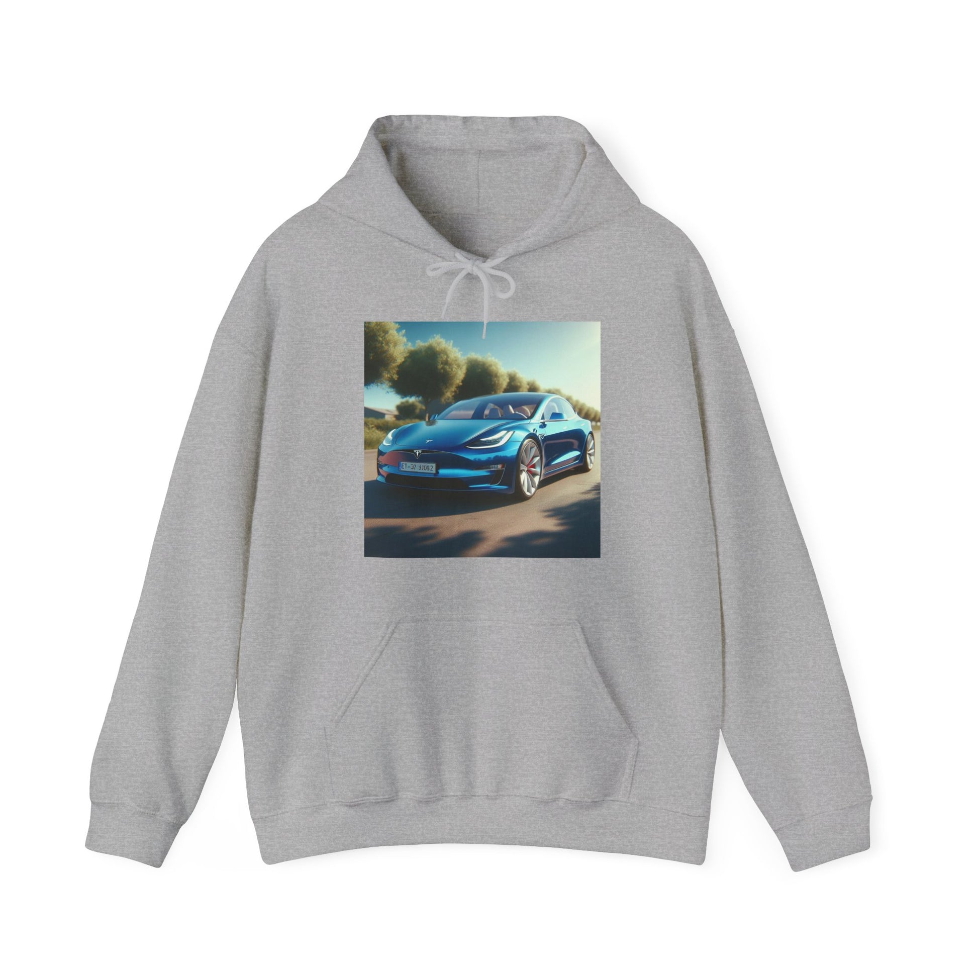 Blue Tesla Hoodie Hoodie Printify Sport Grey S