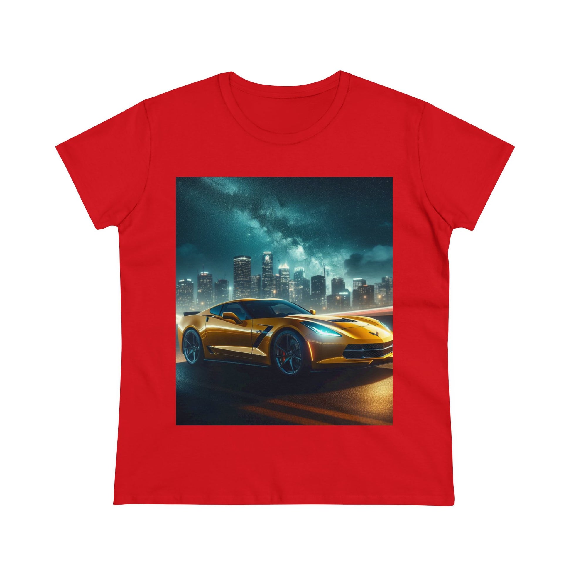 Yellow Corvette T-Shirt T-Shirt Printify Red S