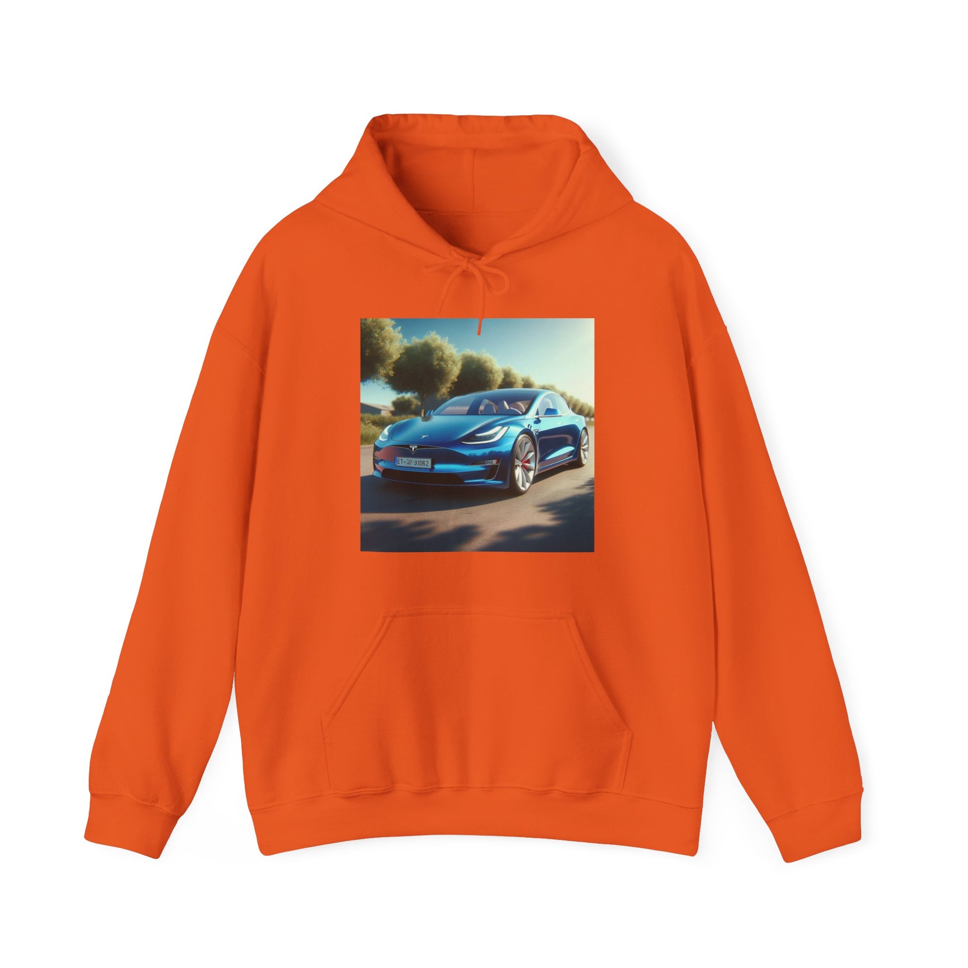 Blue Tesla Hoodie Hoodie Printify Orange S