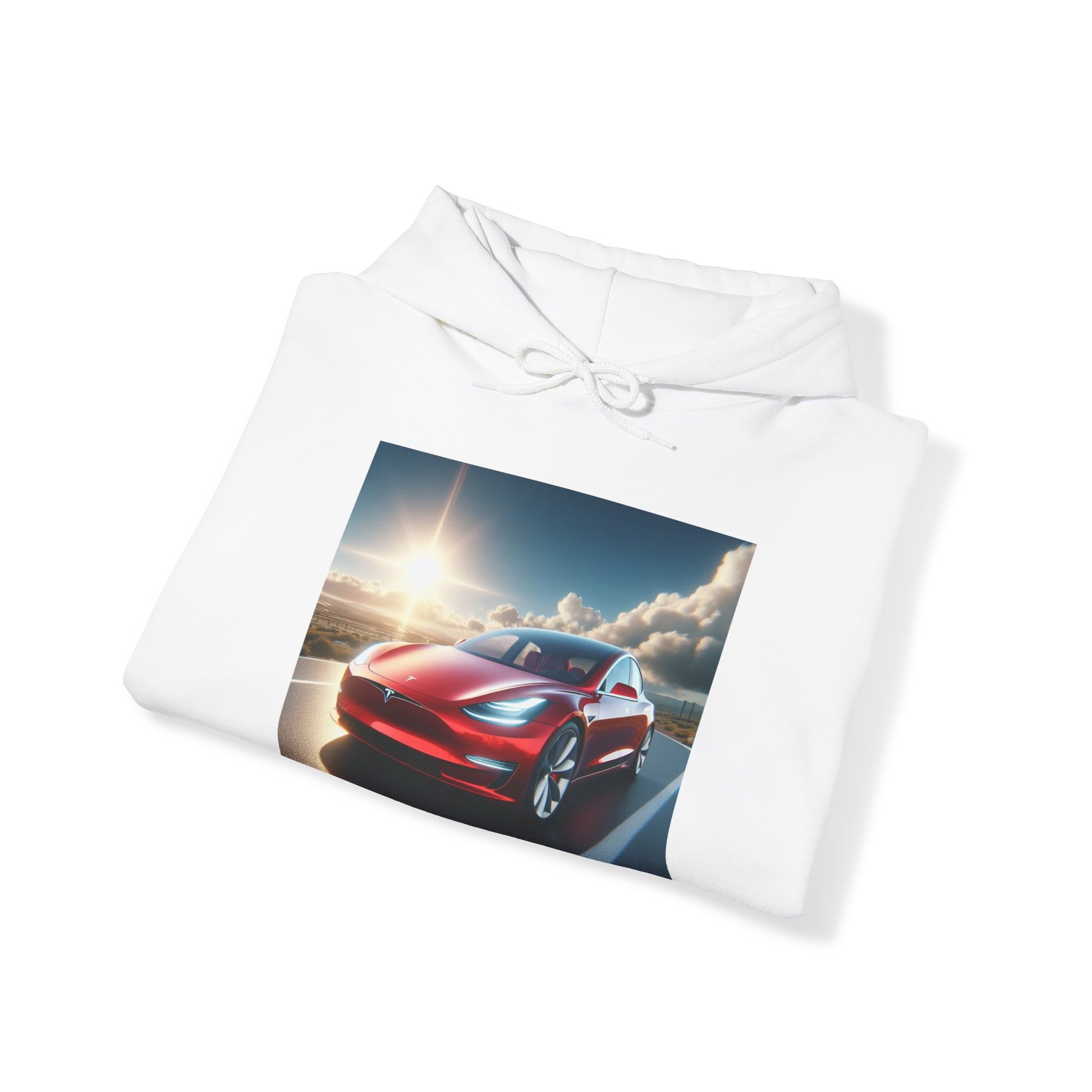 Red Tesla Hoodie Hoodie Printify